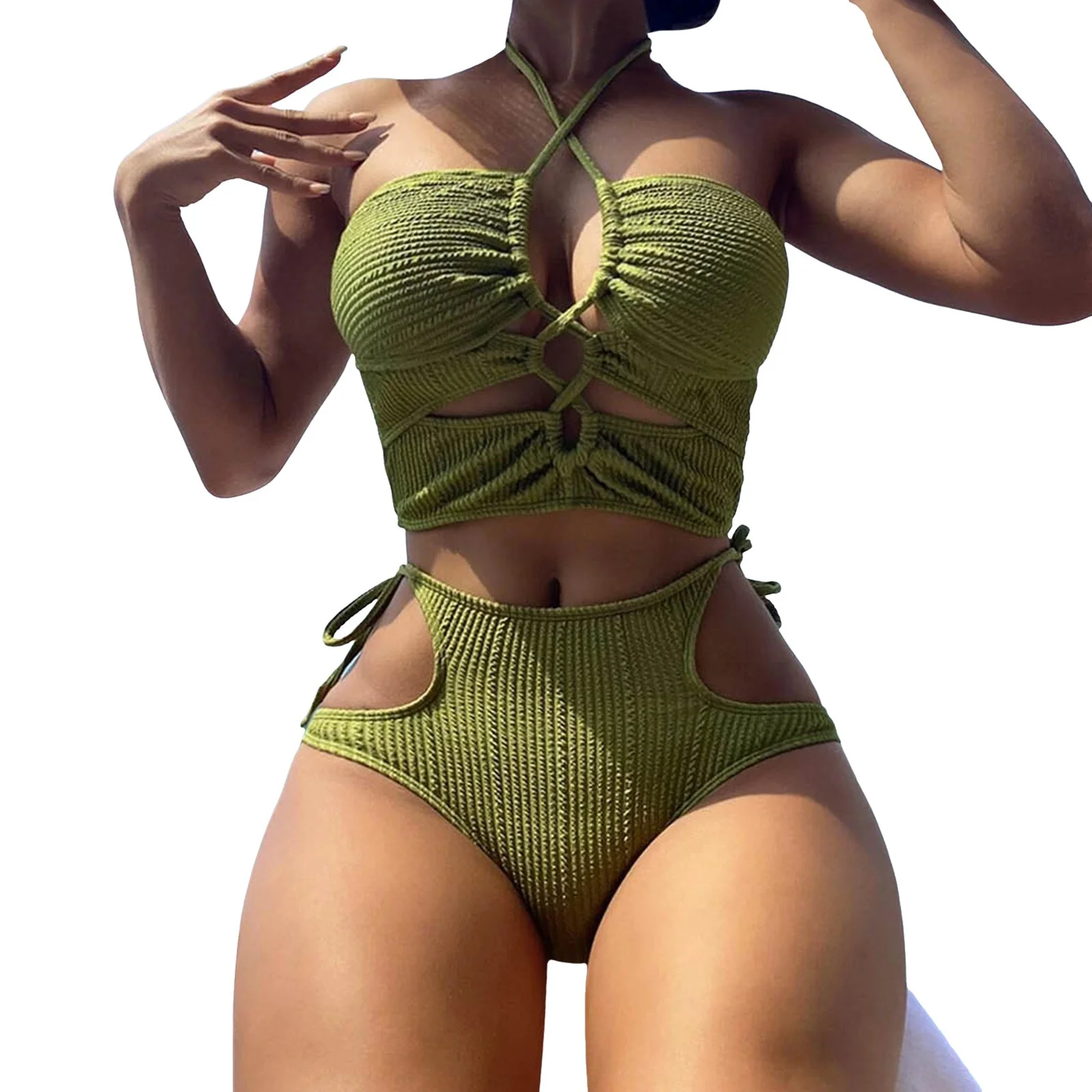 PMUYBHF Female 4/July Bikini Underwear for Women Cotton Women Swim Striped Tape Bikini Top Green XL