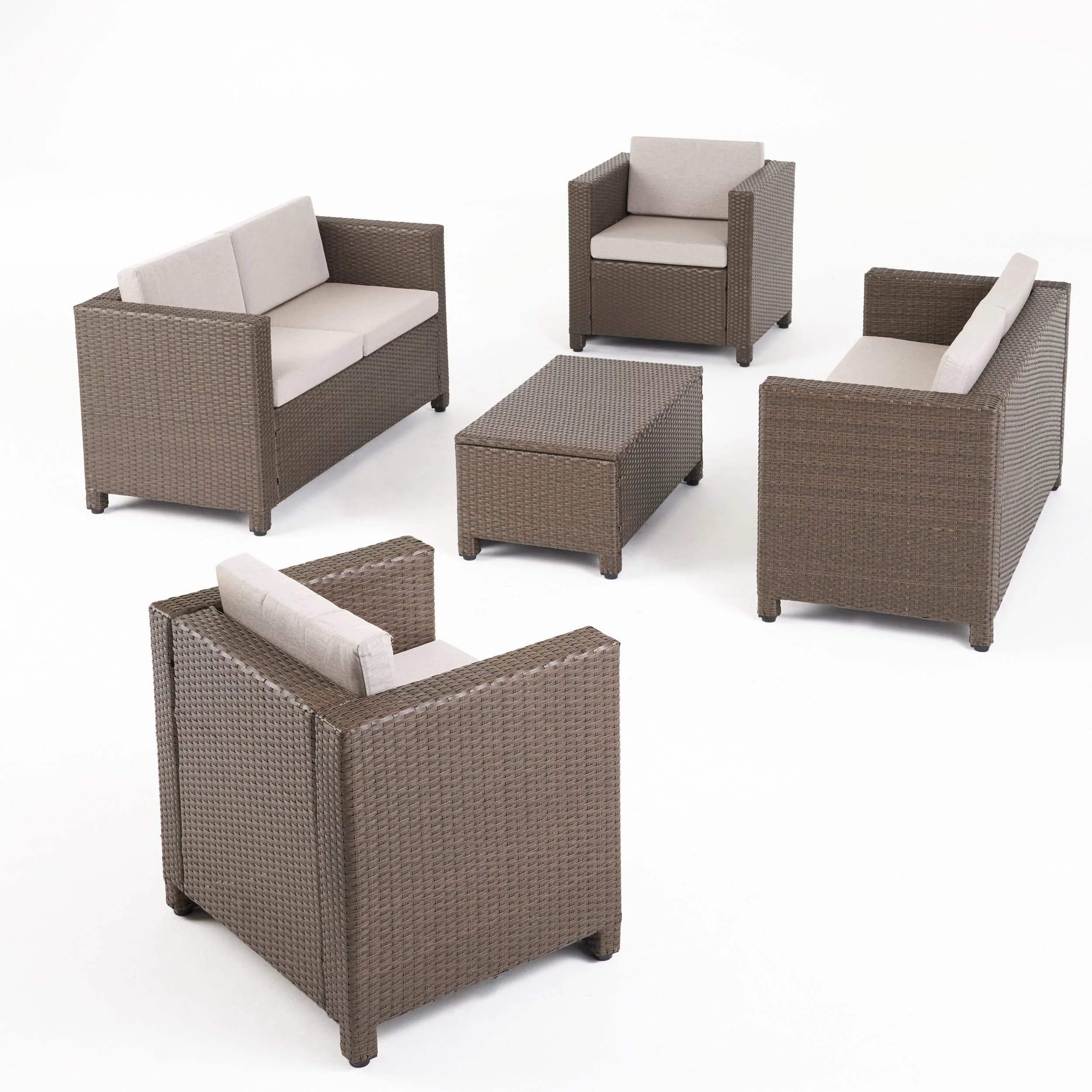 GDF Studio Doreen Outdoor 6 Seater Loveseat Chat Set with Cushions, Brown and Ceramic Gray