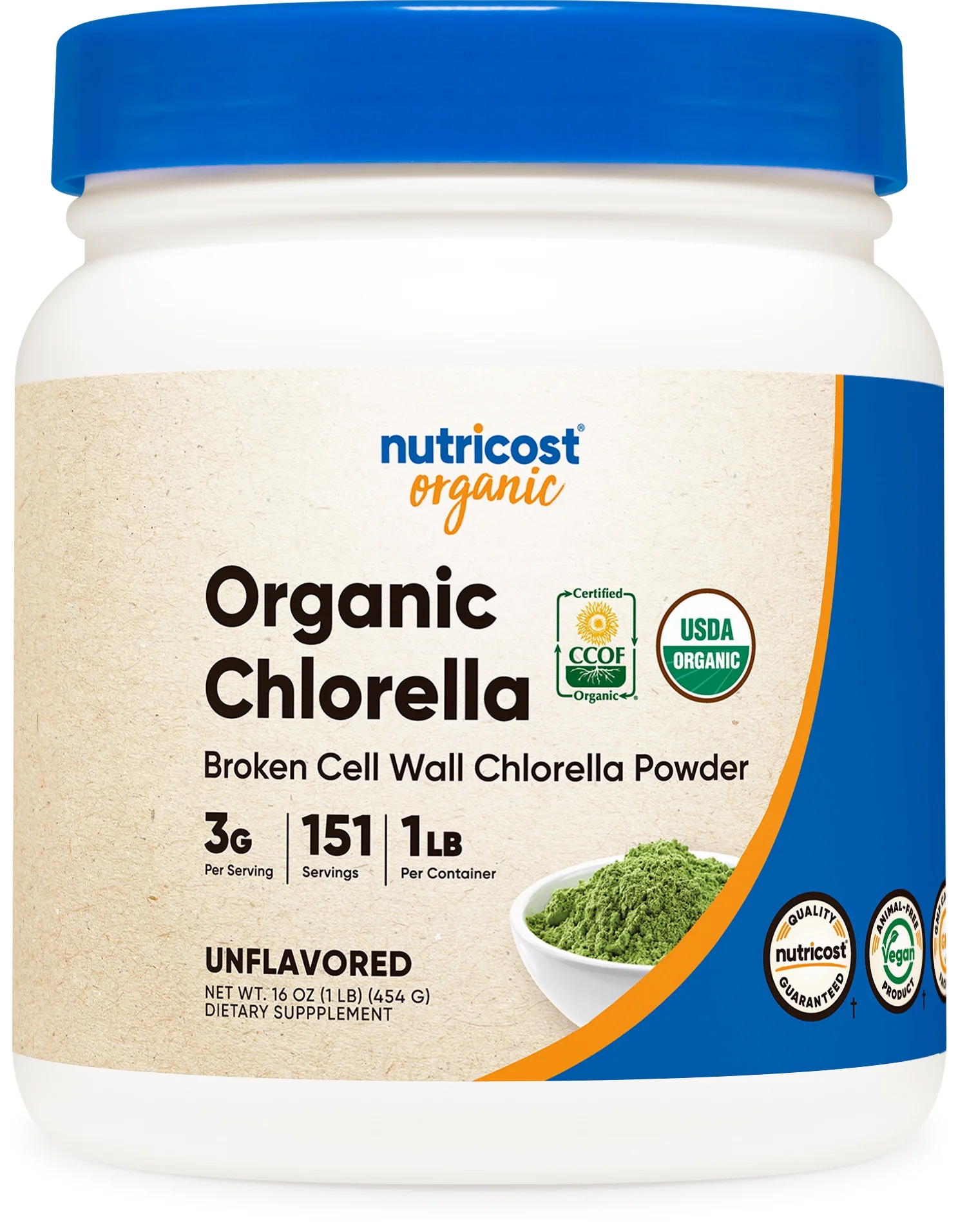 Nutricost Pure Organic Chlorella Powder 16oz - 3000mg per Serving, Supplement