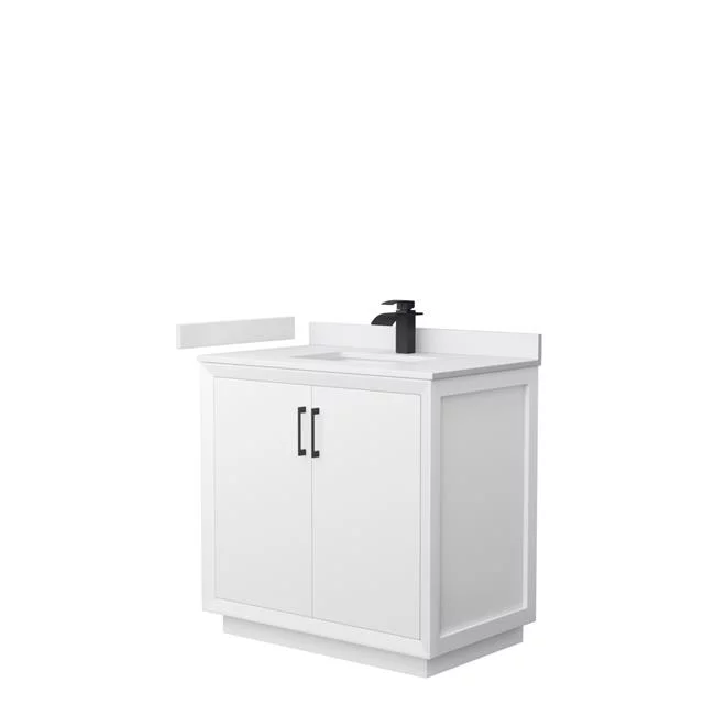 36 in. Strada Single Bathroom Vanity, White, White Cultured Marble Countertop, Undermount Square Sink & Matte Black Trim