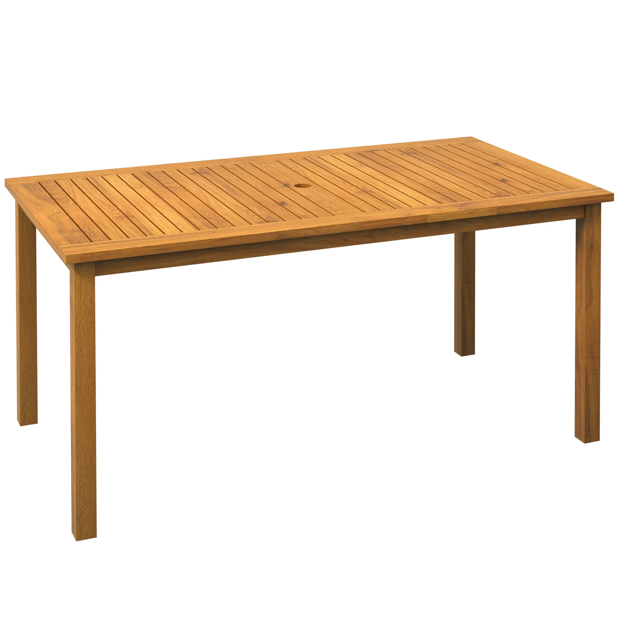 Outsunny Rectangle Patio Table for 6 People, Acacia Wood with Umbrella Hole