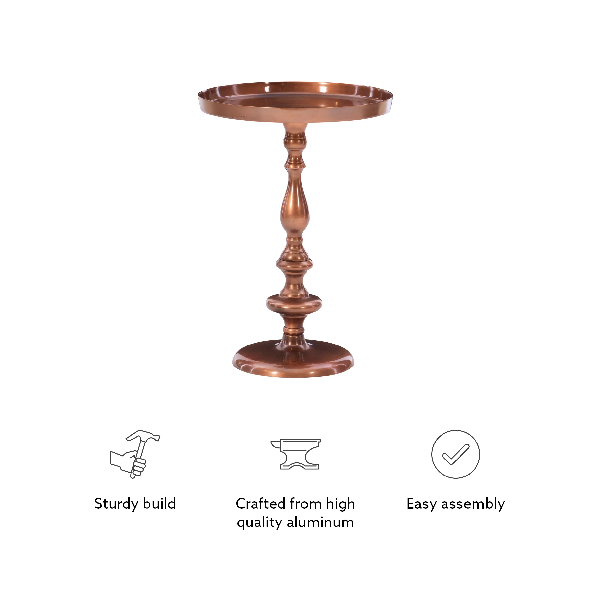 Wiggins Round Metal Pedestal Accent Side Table, Antique Copper