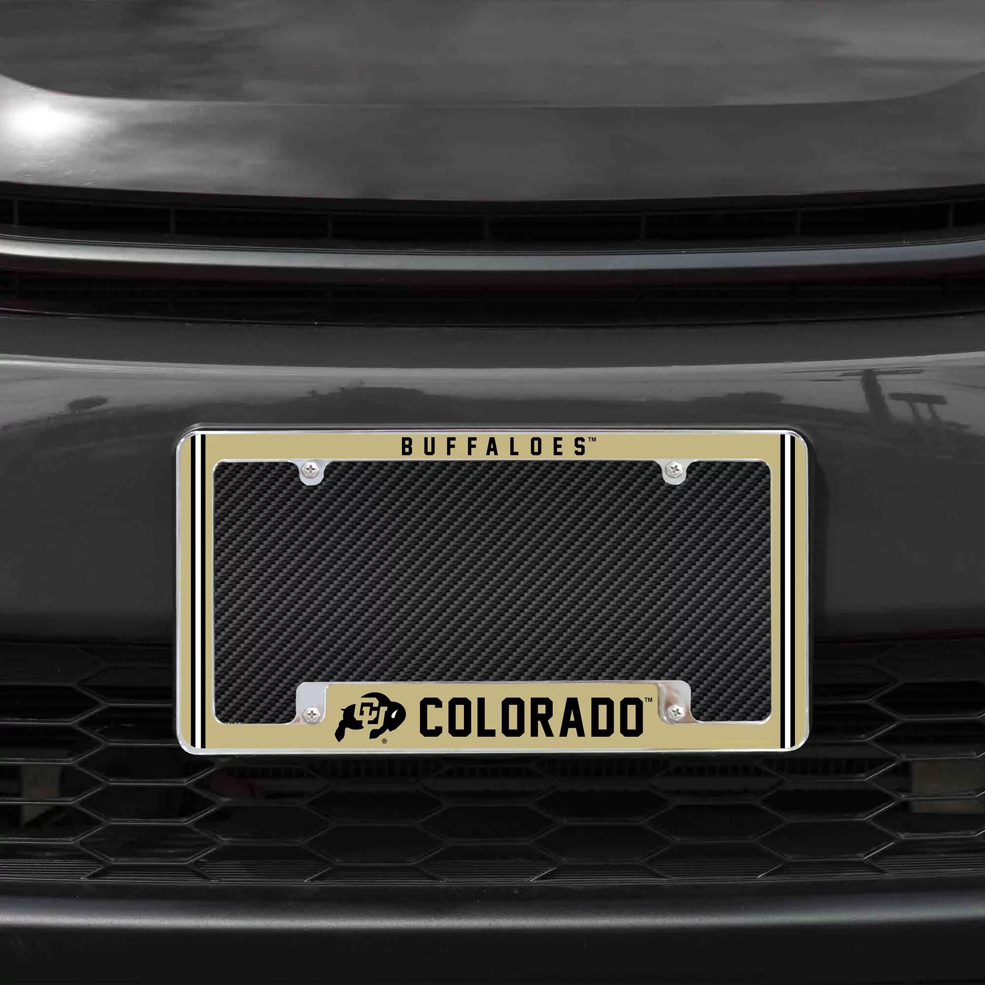 Colorado NCAA Buffaloes Chrome Metal License Plate Frame with Full Frame Team Color Graphics