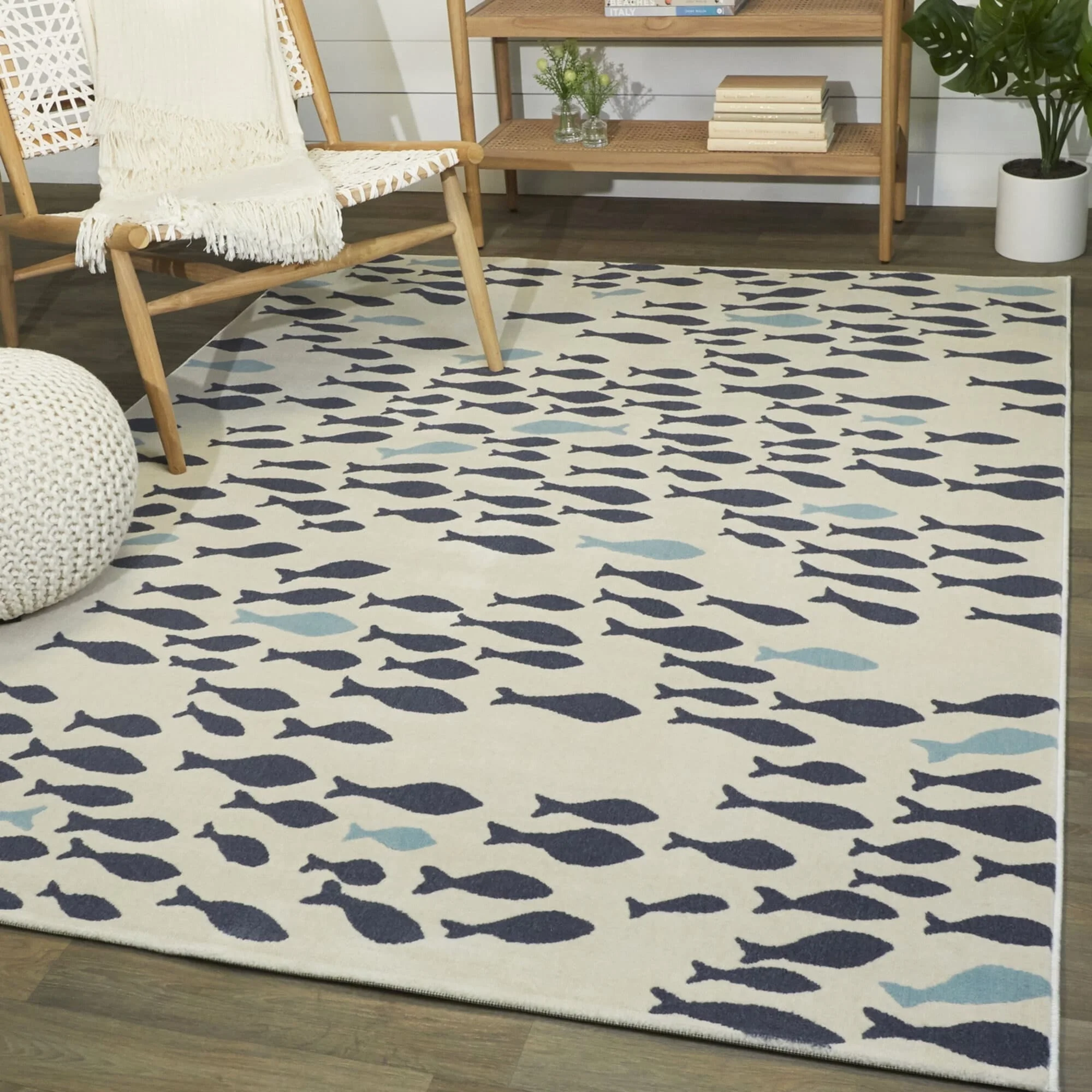 Balta Mod-Tod School of Fish Coastal Area Rug Cream 5'3