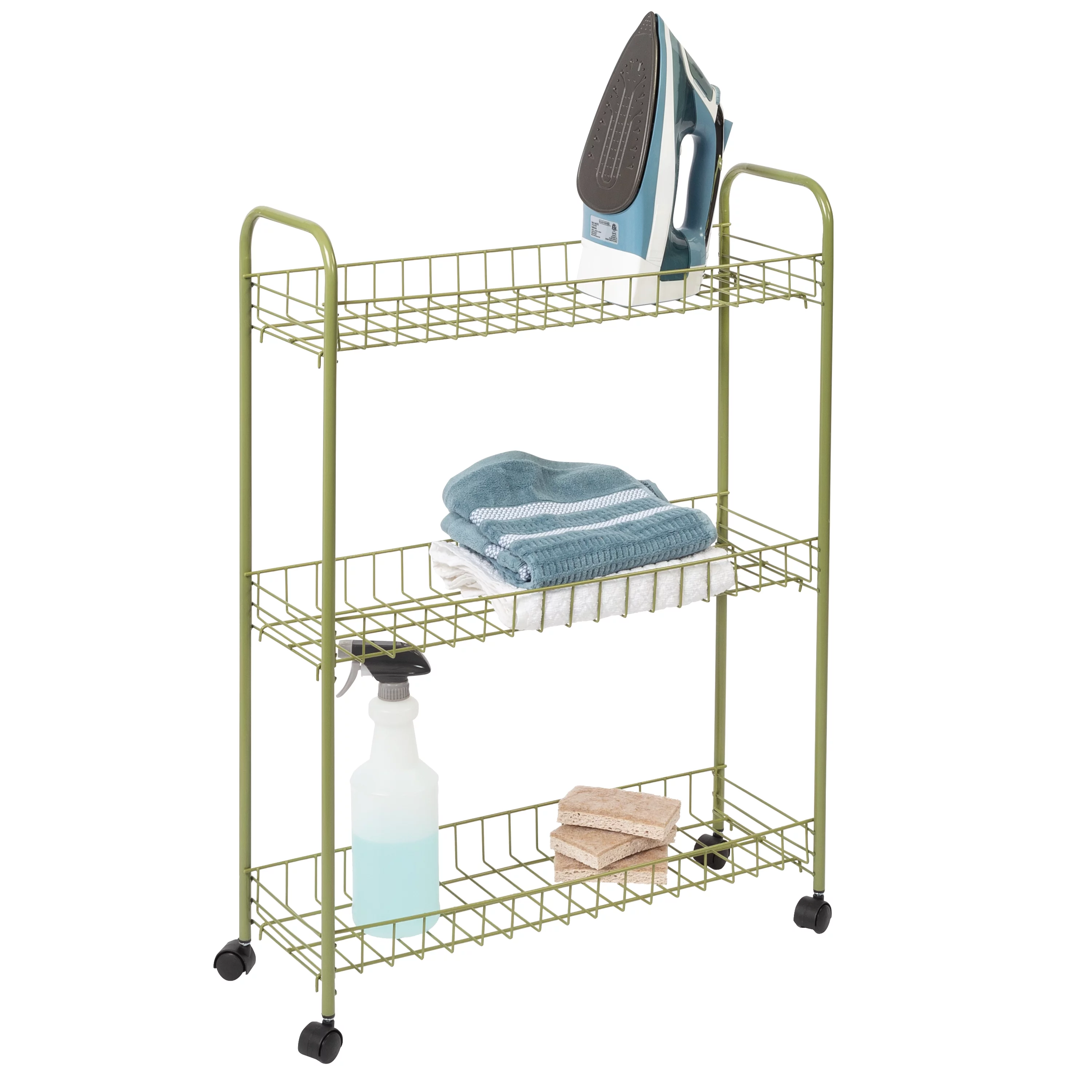 Honey-Can-Do 3-Tier Slim Metal Rolling Kitchen Storage Cart, Olive