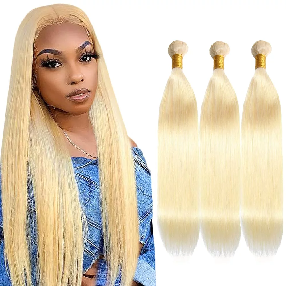 613 Blonde 3 Bundles Human Hair Straight Hair Brazilian Blonde Human Hair Bundle 100% Virgin Remy Hair Bundles Human Hair Extensions