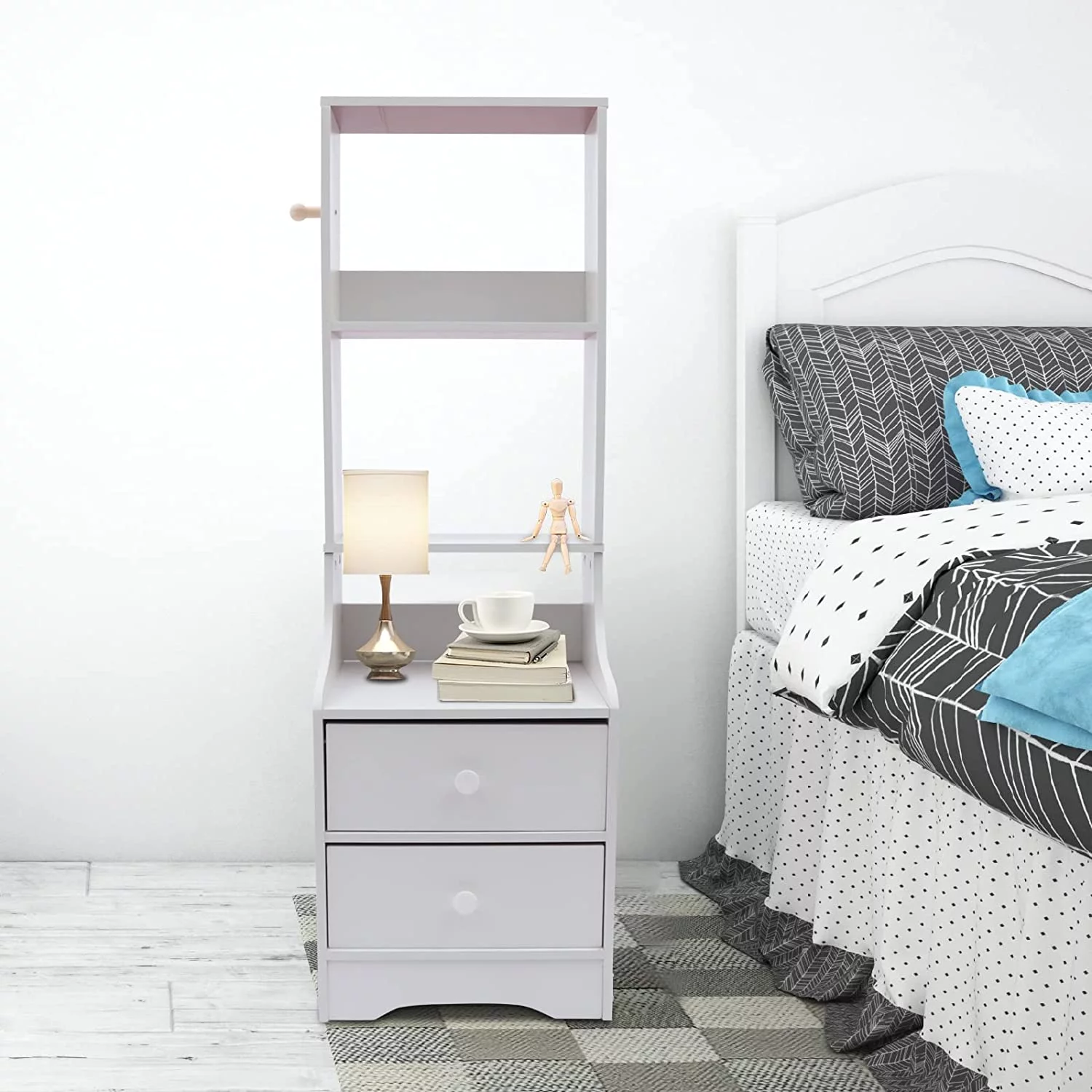 Fichiouy Modern Nightstand, Bedside End Table with 2 Drawers and Storage Shelf for Bedroom