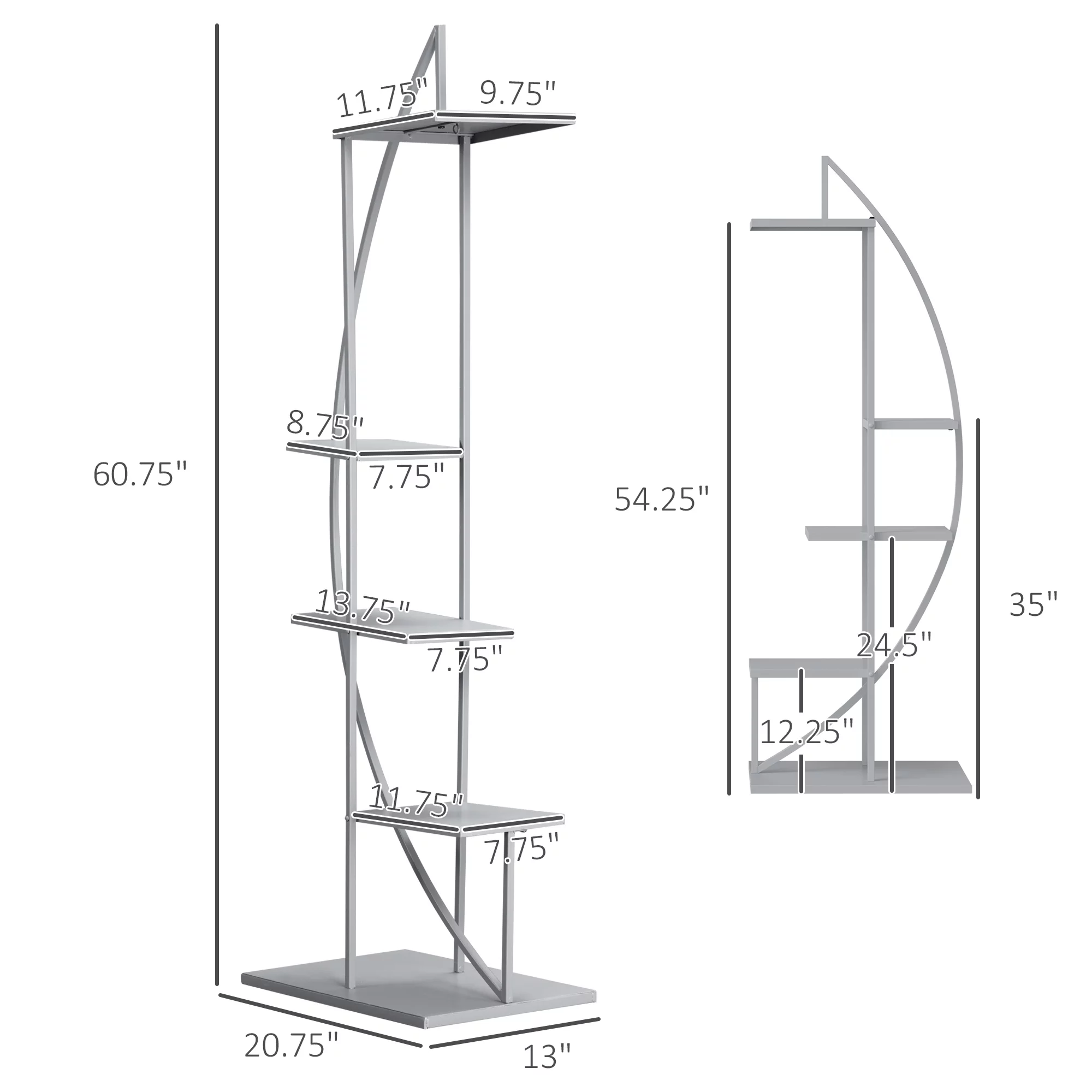 HQZX 5 Tier Metal Plant Stand,Half Moon Shape Flower Pot Display Shelf for Living Room Decor,GRAY