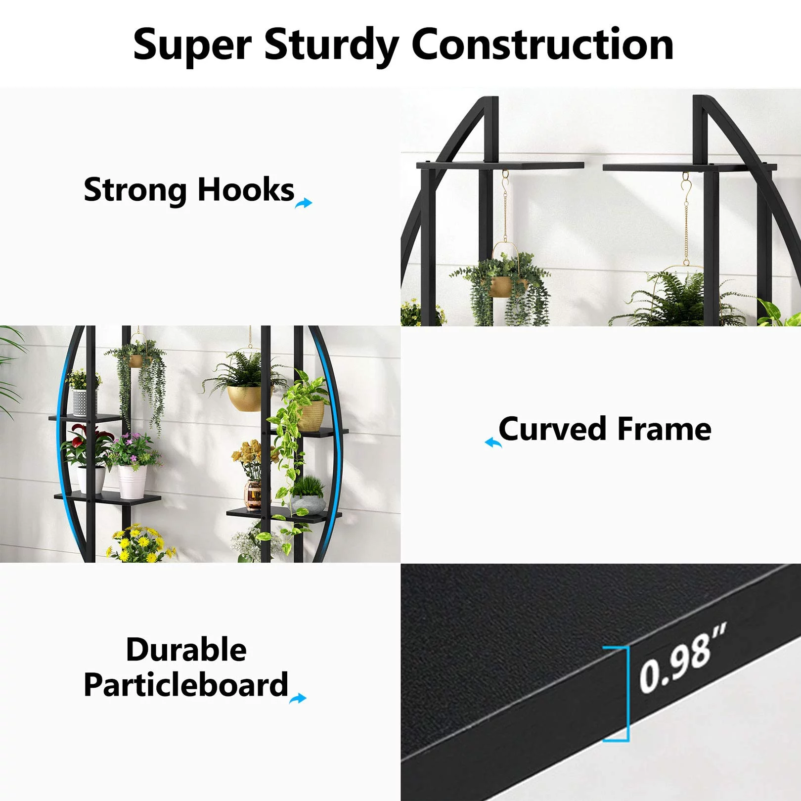 Tribesigns 5-Tier Plant Stand with Hook, Multifunctional Curved Display Shelf Flower Stand Rack
