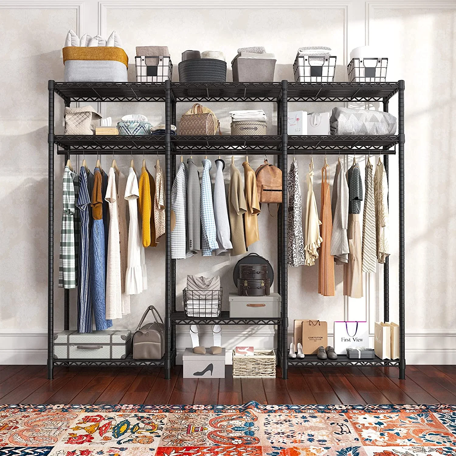 ONKER Clothes Rack, Clothing Rack with Cover Loads 795 LBS Clothing Racks for Hanging Clothes Portable Wadrobe Closet Heavy Duty Clothes Rack Wire Garment Rack 56