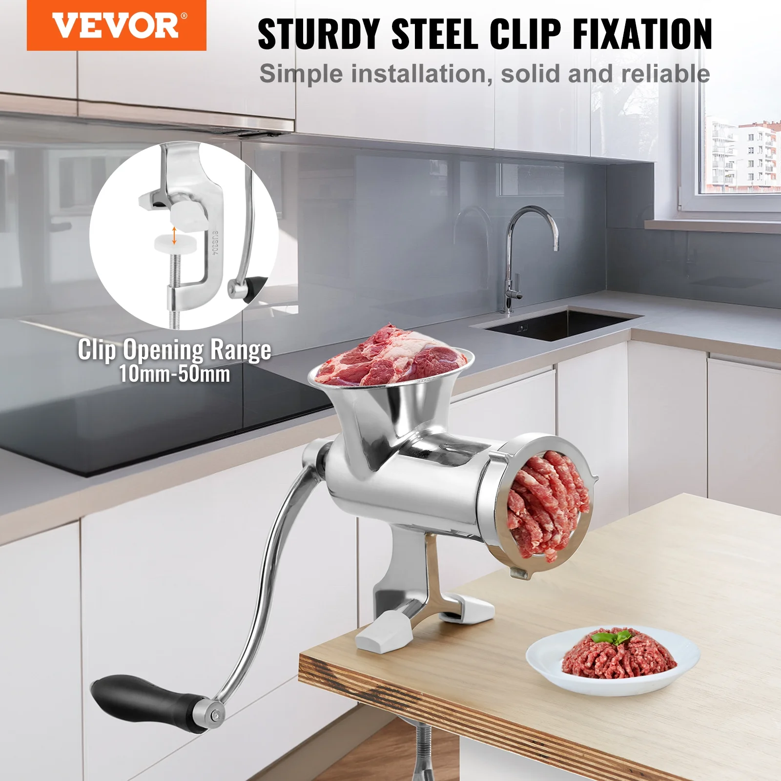 BENTISM Manual Meat Grinder 304 Stainless Steel Hand Grinder & Steel Table Clamp