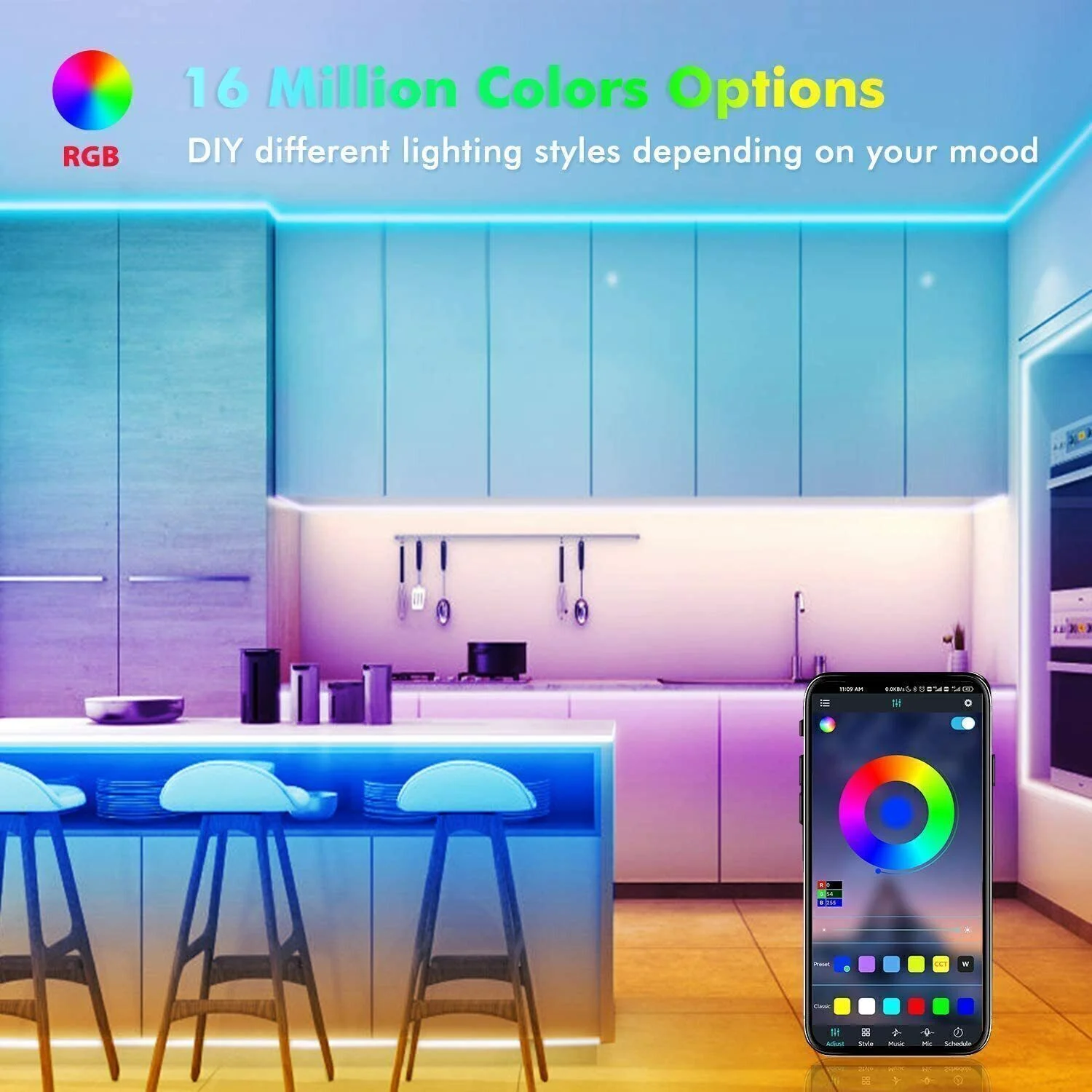 New LED Strip Lights 100ft Music Sync Bluetooth 5050 RGB Room Light with Remote