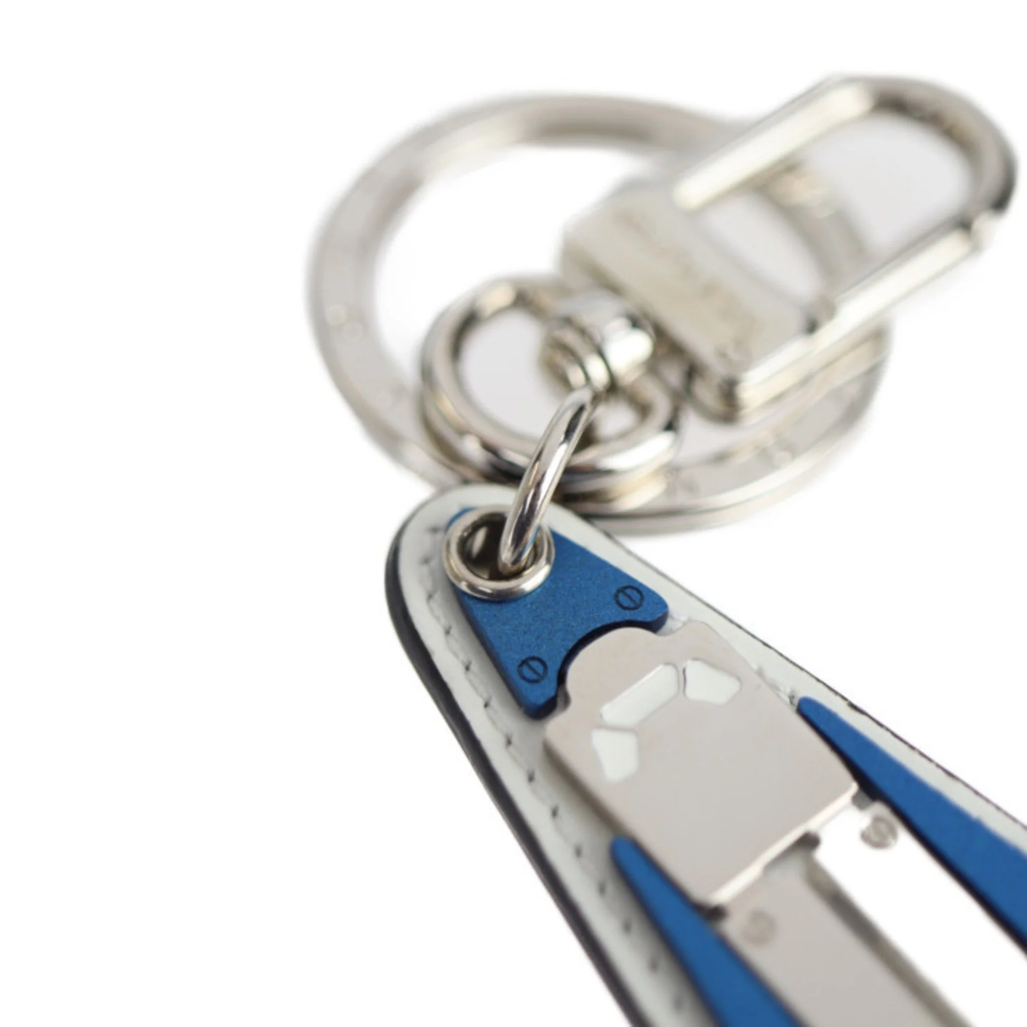 Pre-Owned LOUIS VUITTON Louis Vuitton Porto Clé Mascot Locket Keychain MP2214 Metal Leather Blue Silver White (Good)