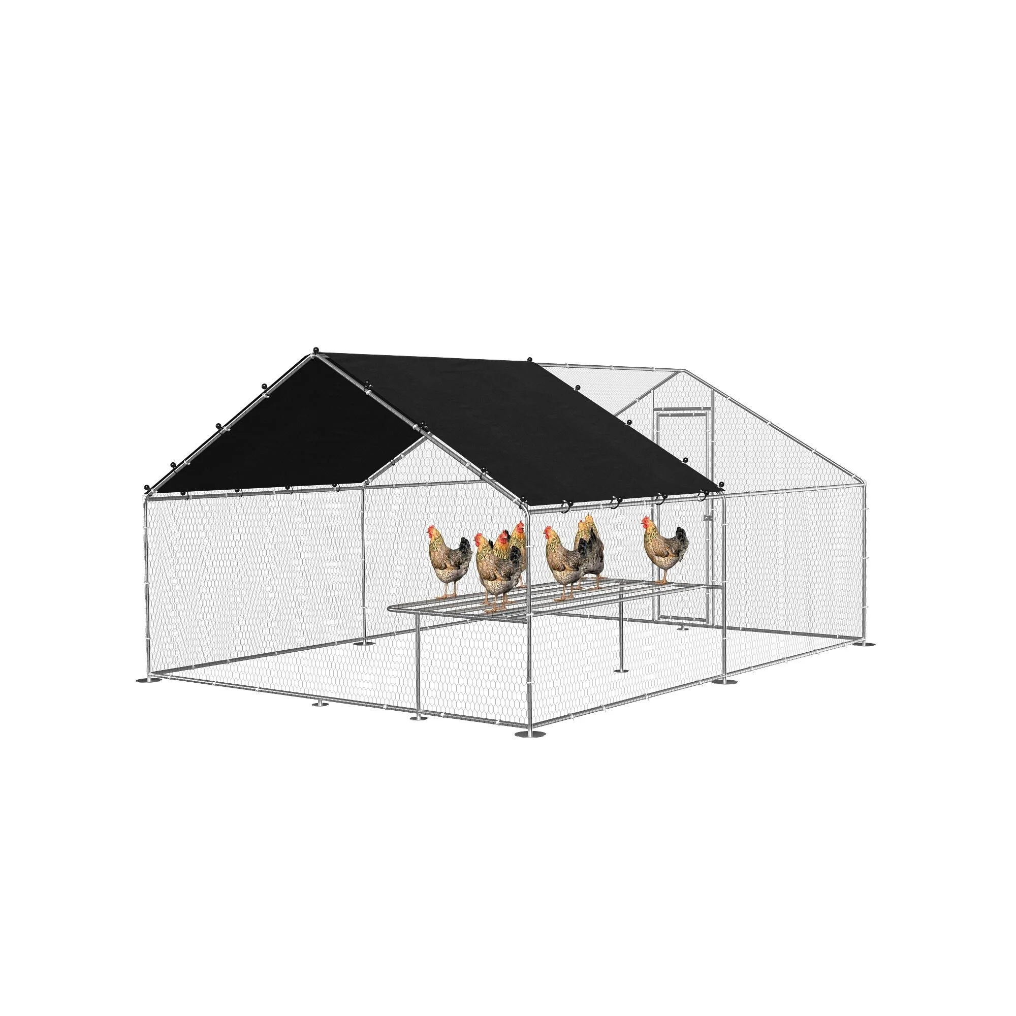 Large metal walk-in chicken coop with waterproof and UV protection cover