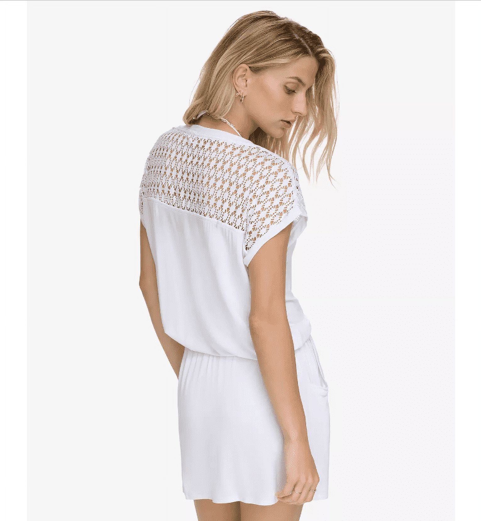 Calvin Klein Crochet-Shoulder Tunic Cover Up Women's Swimsuit, White, Large-X-Large
