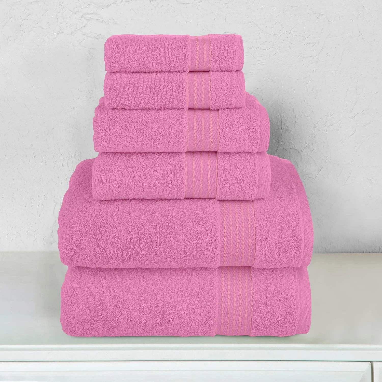 100% Turkish Carde Cotton 6 Piece Towel Set, 620 GSM Towels for Bathroom, Super Soft 2 Bath Towels 2 Hand Towels 2 Washcloths, Light Pink