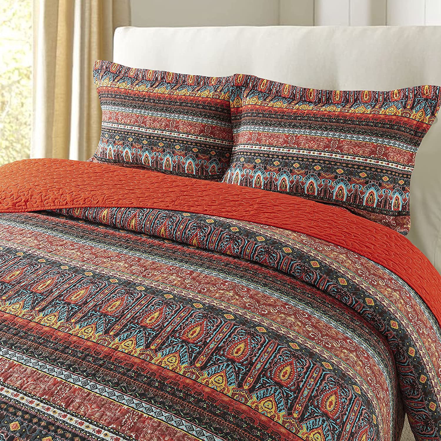 NEWLAKE Striped Classical Cotton 3-Piece Patchwork Bedspread Quilt Sets King Size