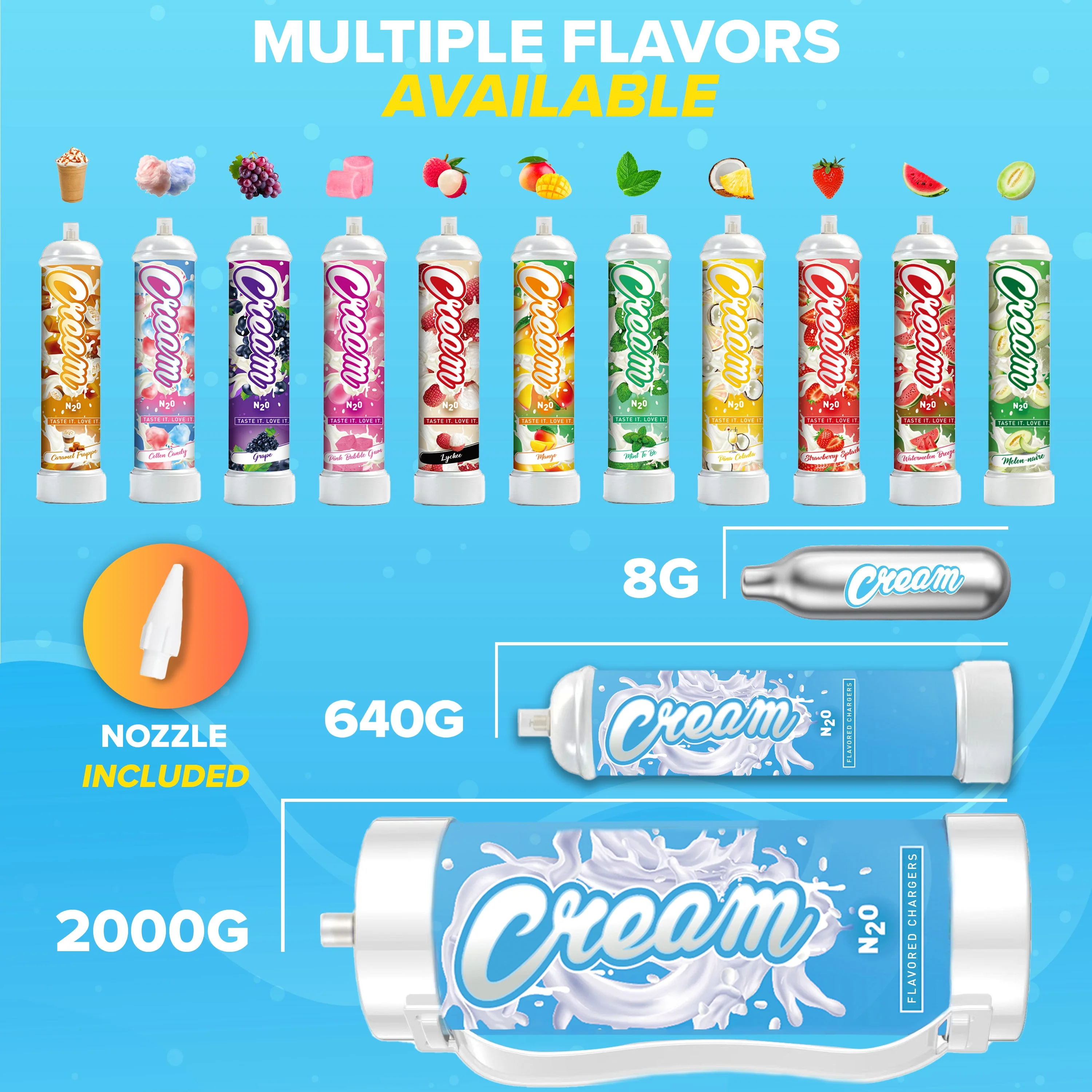 CREAM N2O Nitrous Oxide Whipped Cream Charger (Cotton Candy, 1pc, 640g 1.1L) - Nitrous Tank Whip Cream Charger, Nitrous Oxide Canister, Whip It N20 Whipped Cream Chargers, Whippets Nitrous Oxide Tank
