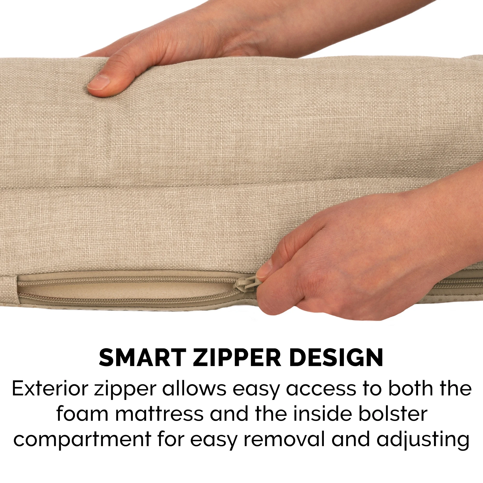 FurHaven Pet Products Medium Plush & Performance Linen Orthopedic Sofa Dog Bed, Flax