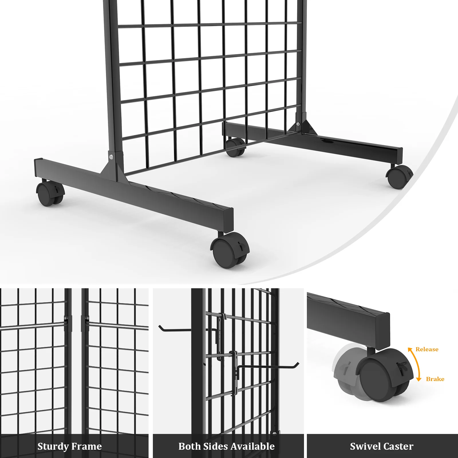 Bonnlo 2' x 6' Standing Grid Tower, Detachable Girdwall for Easy Transport, Wire Grid Panel Display Rack(1-Pack)