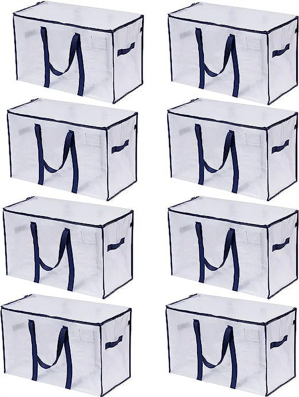 VENO 8 Pack XL Heavy Duty Foldable College Packing Moving Storage Zipper Bag W/ Reinforced Structure Alternative to Moving Box (Clear)