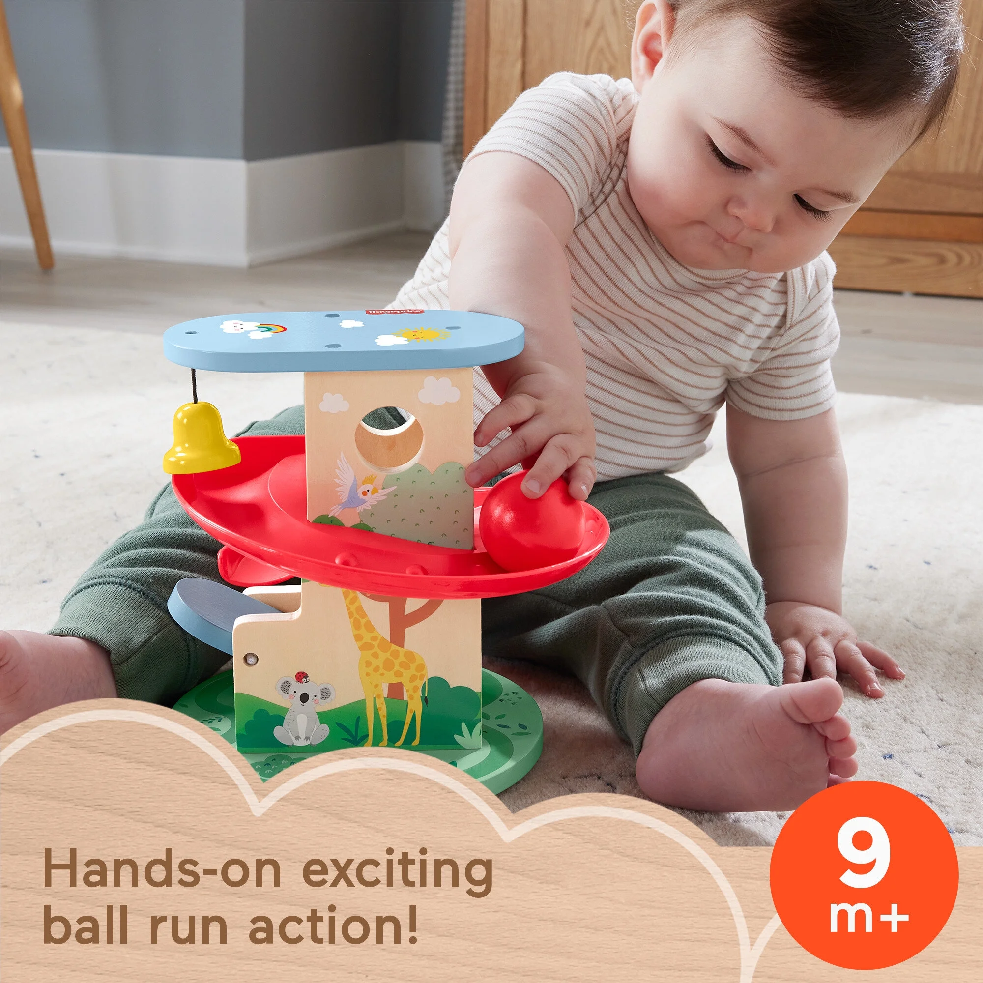 Fisher-Price Wooden Treehouse Ball Run for Developmental Role Play, 2 Pieces for Baby & Toddler, 9M+