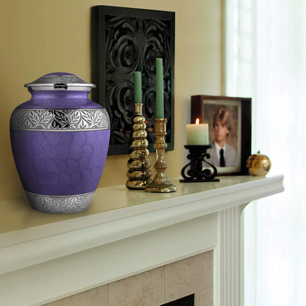 Trupoint Memorials Silver Linings Lavender Large Adult Urns For Cremation Ashes In Home, For up to 200 lb Person with Velvet Bag