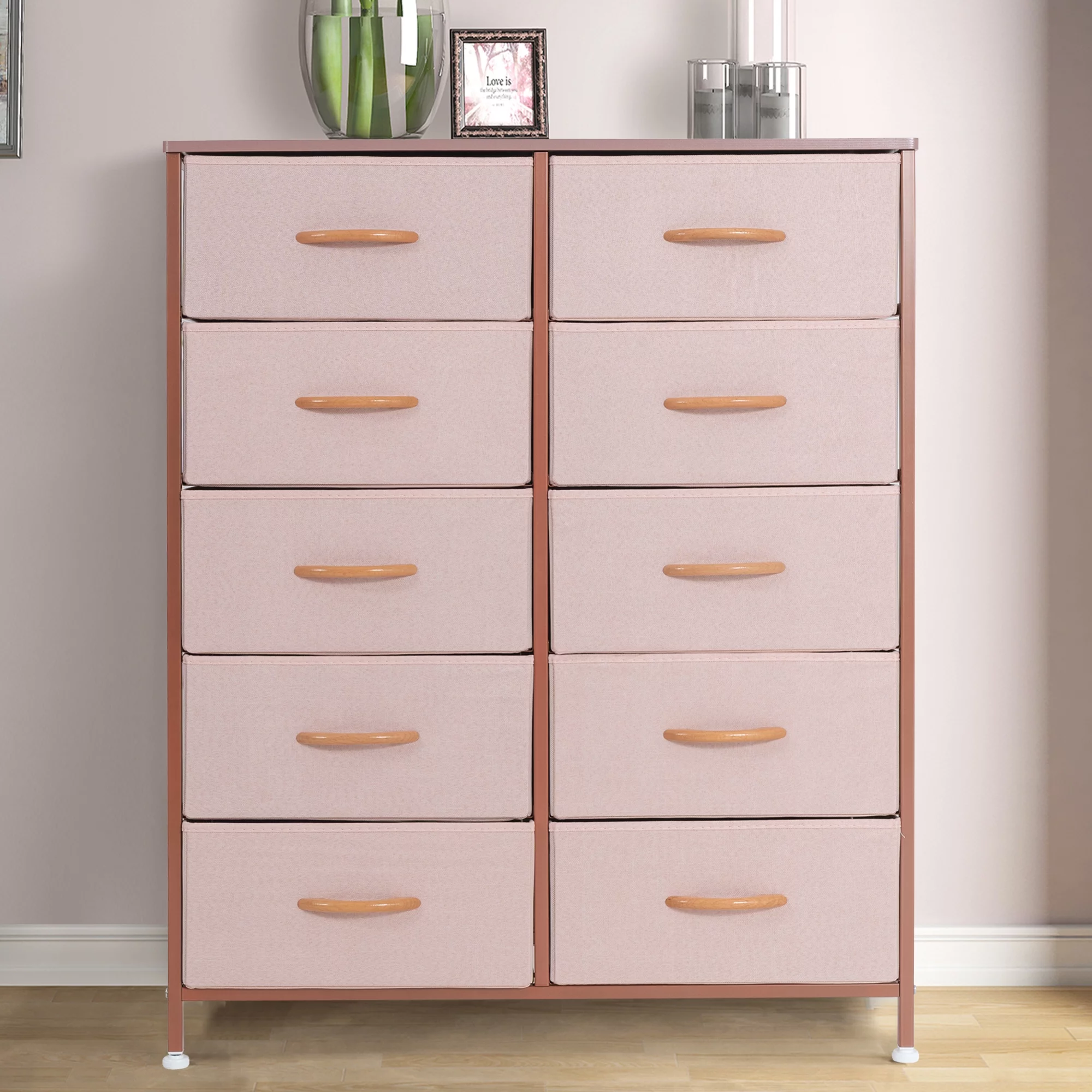 Prime Garden Pink Dresser 10 Drawers Storage Tower for Girls Bedroom,Pink