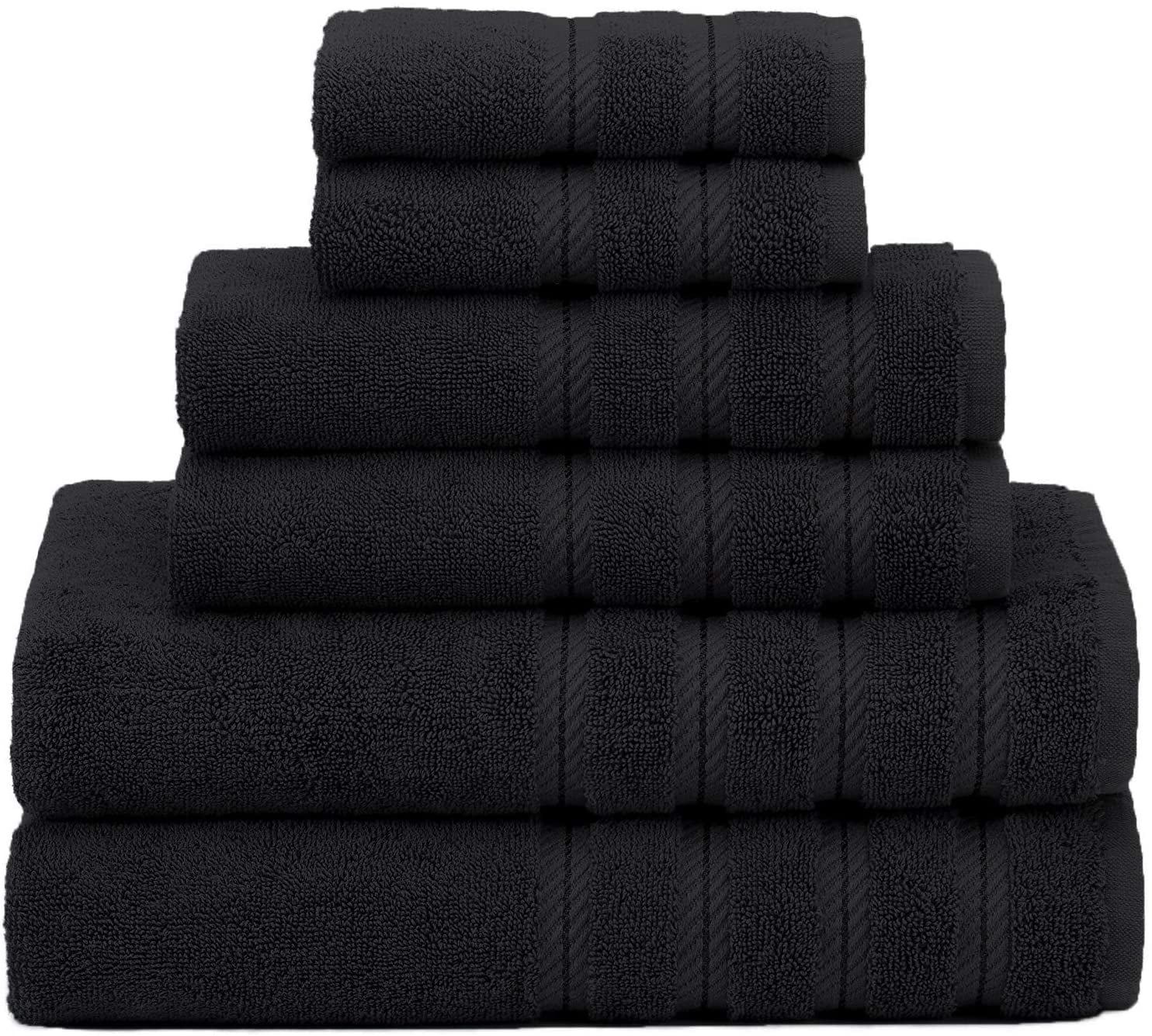 American Soft Linen 6-Piece 100% Turkish Genuine Cotton Premium & Luxury Towel Set for Bathroom & Kitchen, 2 Bath Towels, 2 Hand Towels & 2 Washcloths [Worth $72.95] - Coal Black