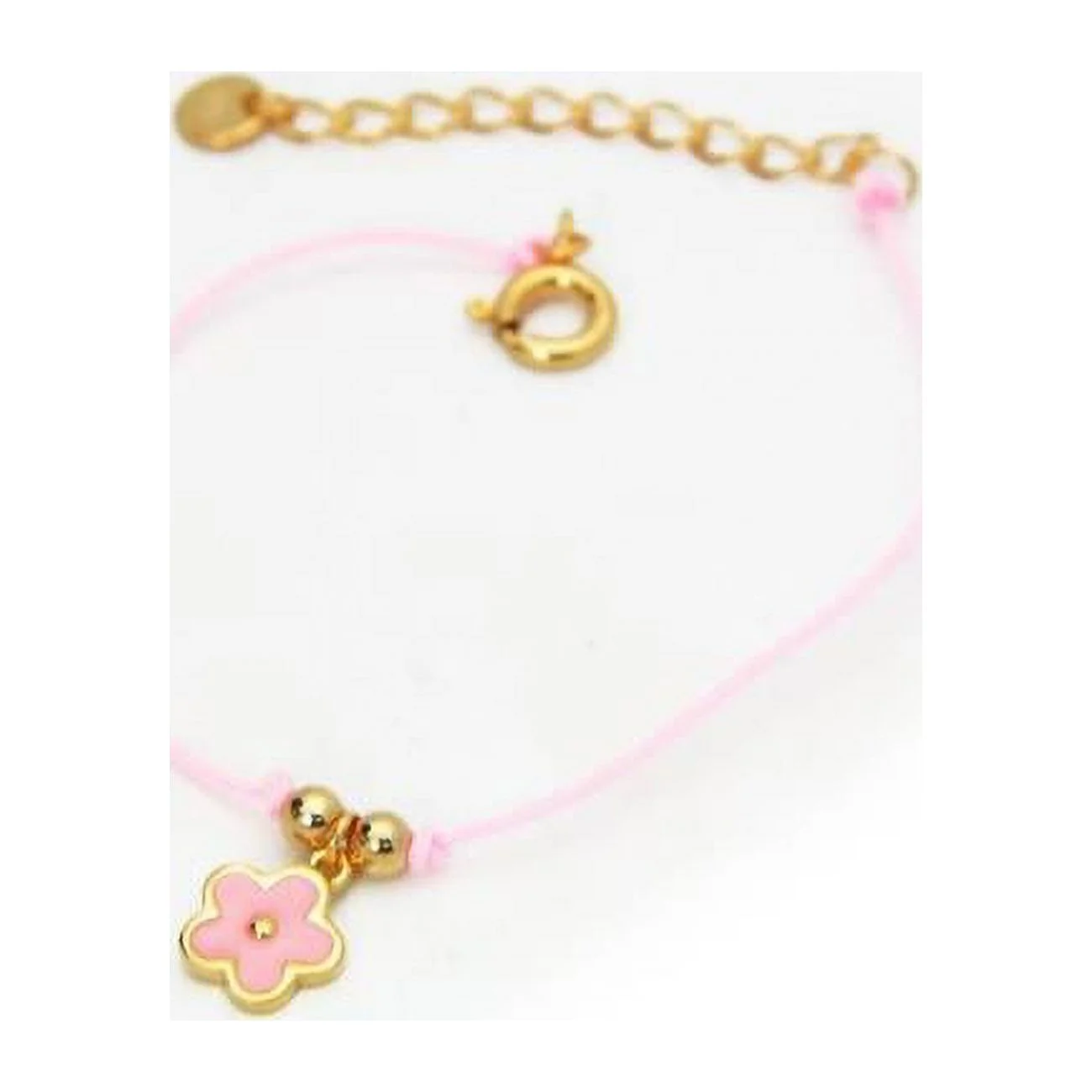 Fronay 212407P 5.2 in. Pink Enamel Daisy Flower Charm Pink Cord Bracelet in Vermeil