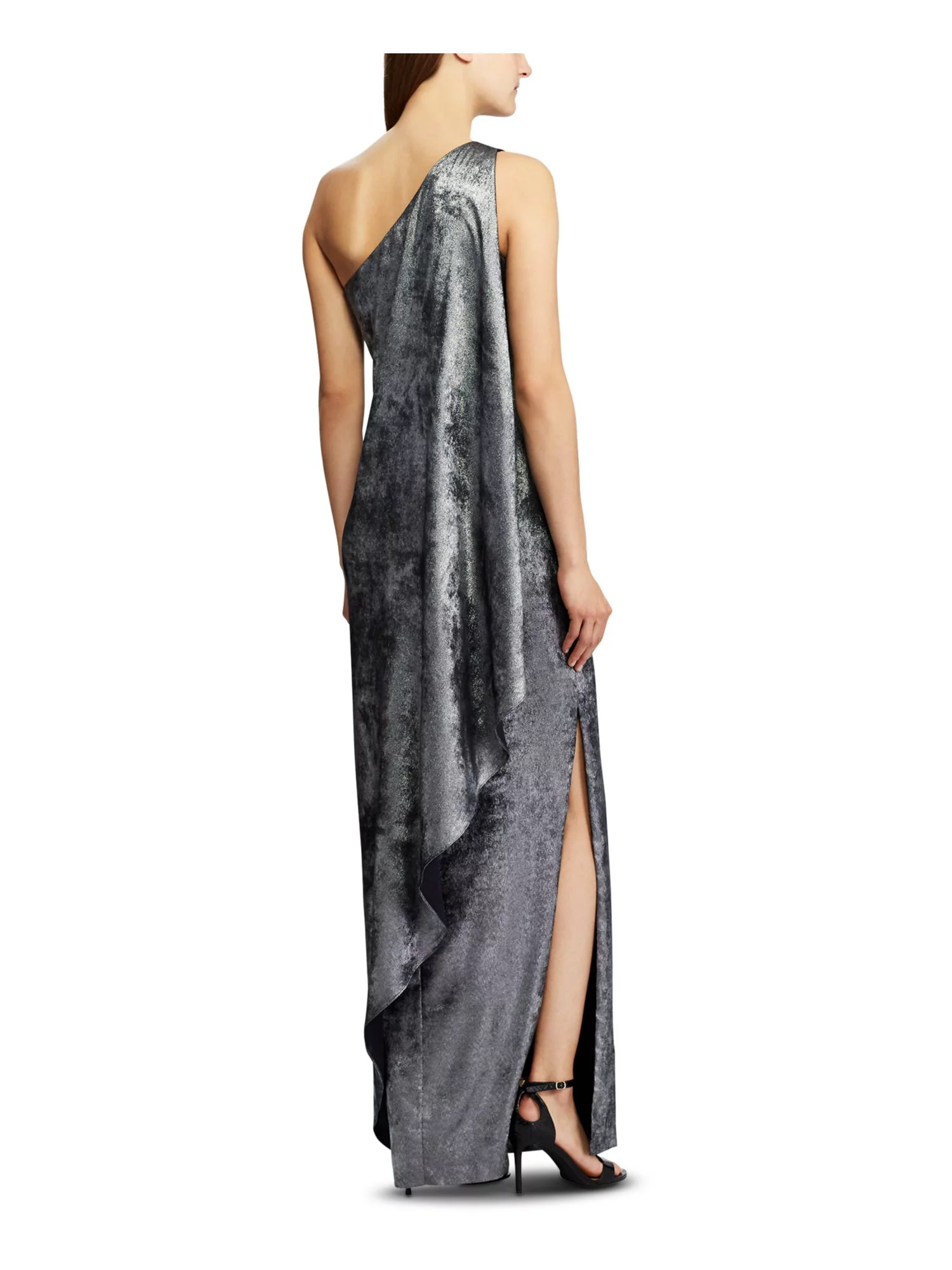 RALPH LAUREN Womens Silver Sleeveless Asymmetrical Neckline Maxi Evening Sheath Dress 14