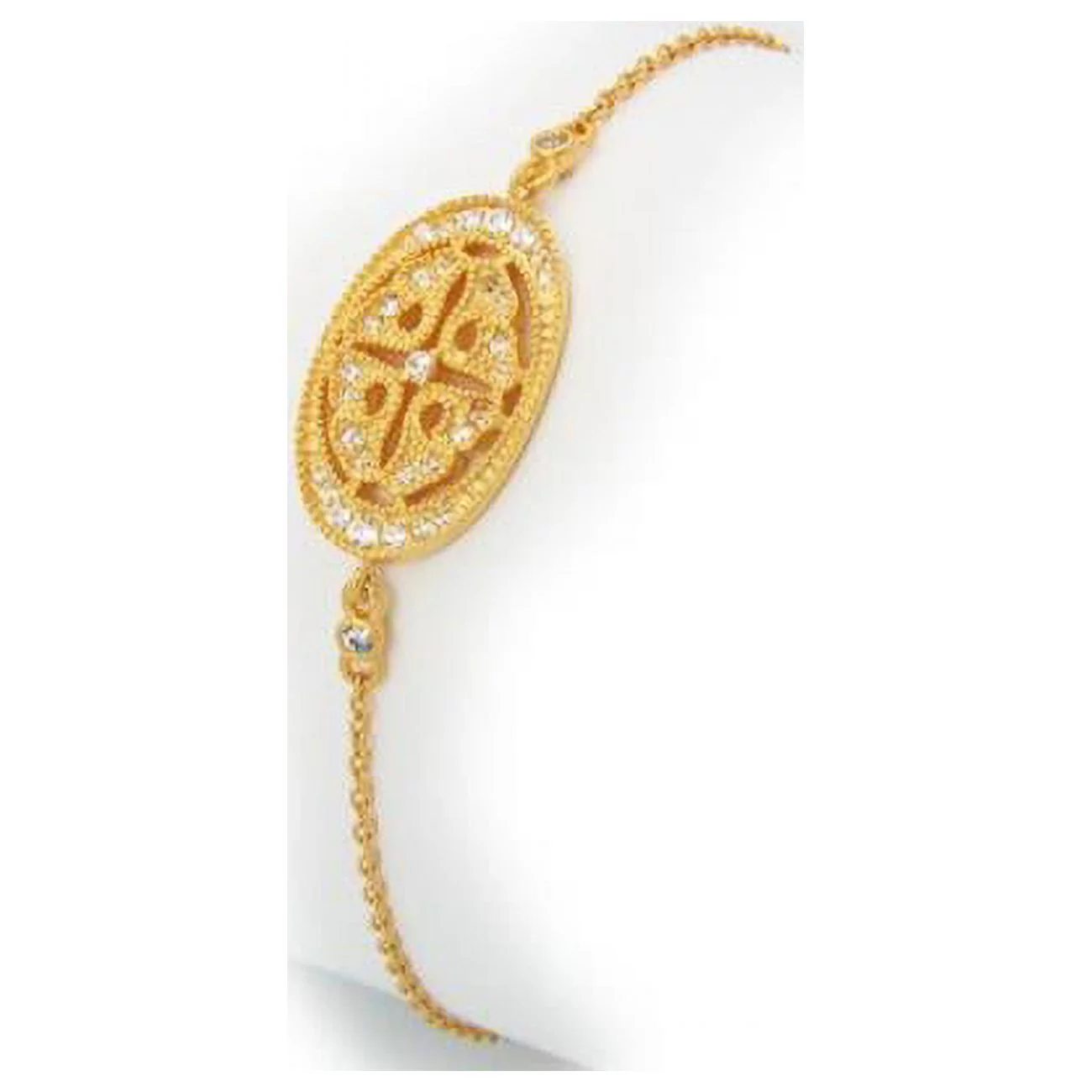 Silver Gold Plated Oval Antique Look Gold Plated Bracelet 6 Plus 1.25 in. Pave CZ