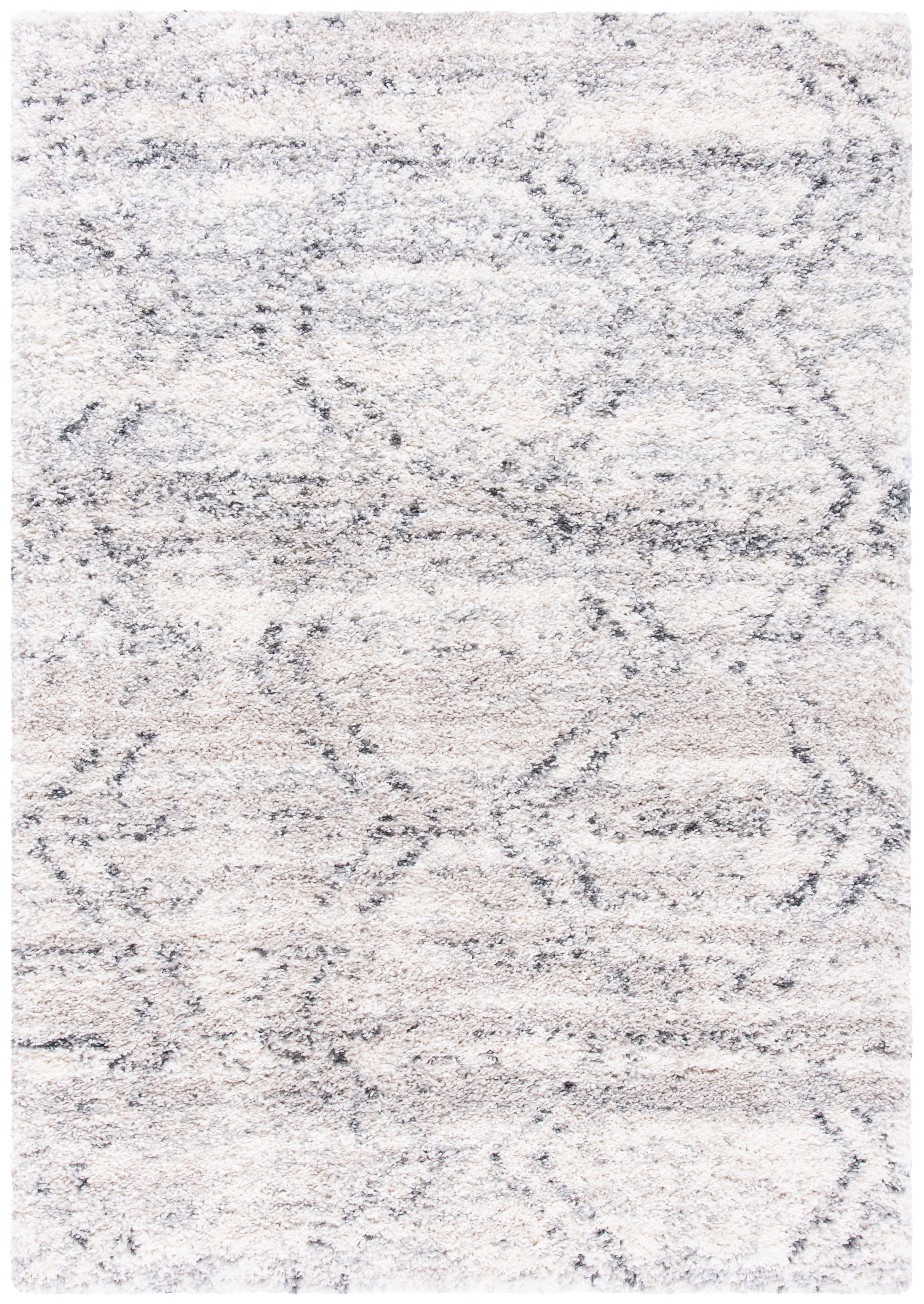 SAFAVIEH Fontana Shag Darin Geometric Plush Area Rug, Ivory/Grey, 5'3