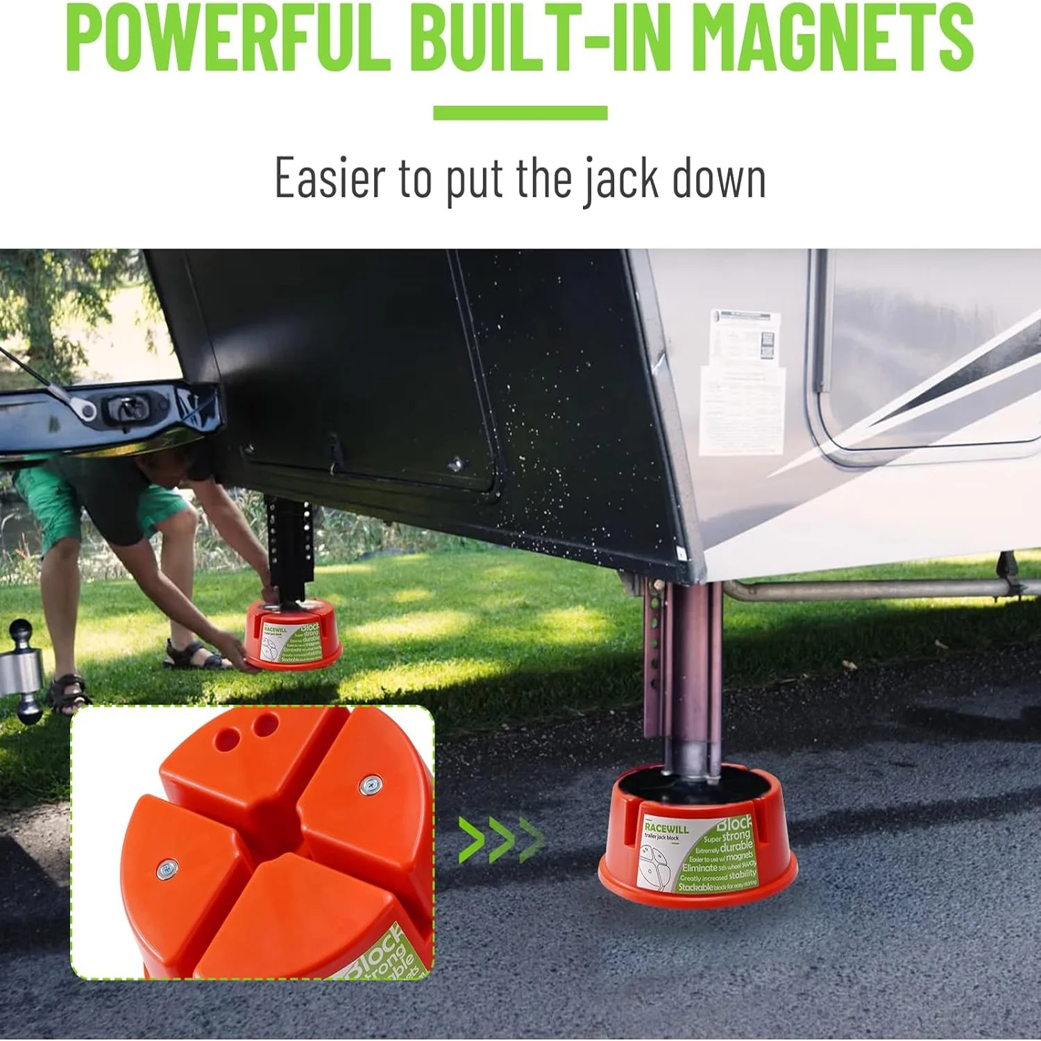 2 Pack Trailer Jack Blocks, RV Camper Stabilizer Blocks Round with Magnets for Travel Trailer or Fifth Wheel Leveling Stabilizers Jack Stands