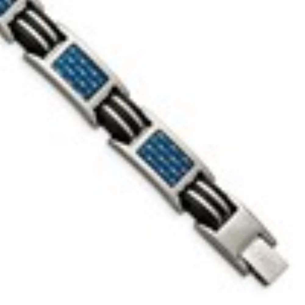 Auriga Titanium Polished with Blue Carbon Fiber Inlay and Rubber 8.5 inch Bracelet for Women