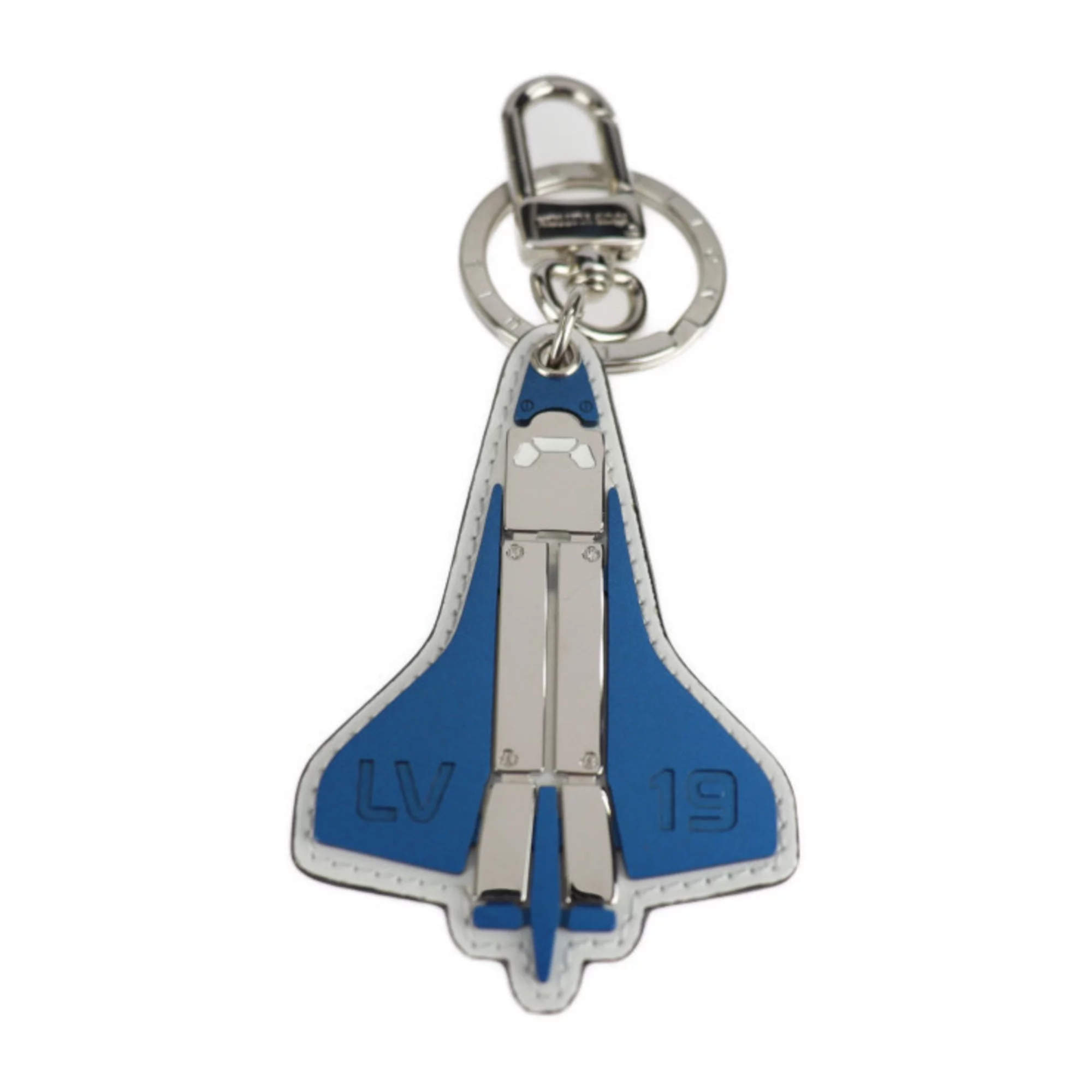 Pre-Owned LOUIS VUITTON Louis Vuitton Porto Clé Mascot Locket Keychain MP2214 Metal Leather Blue Silver White (Good)