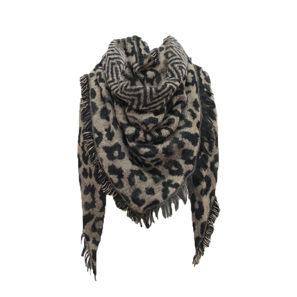 Women Winter Warm Leopard print Long Wrap Shawl Scarf Scarves Stole Cape Scarf Blanket Scarf for Women