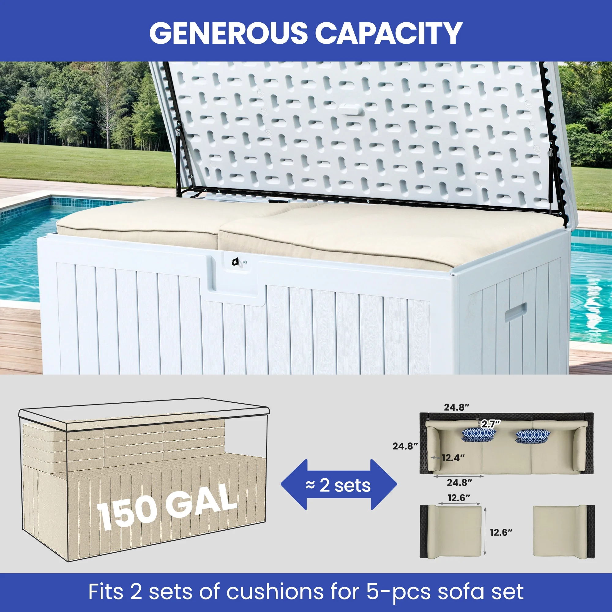 ‎XL Outdoor Storage Patio Box, Capacity 150 Gallons, Storage Patio Deck Box White Aesthetic, Weatherproof