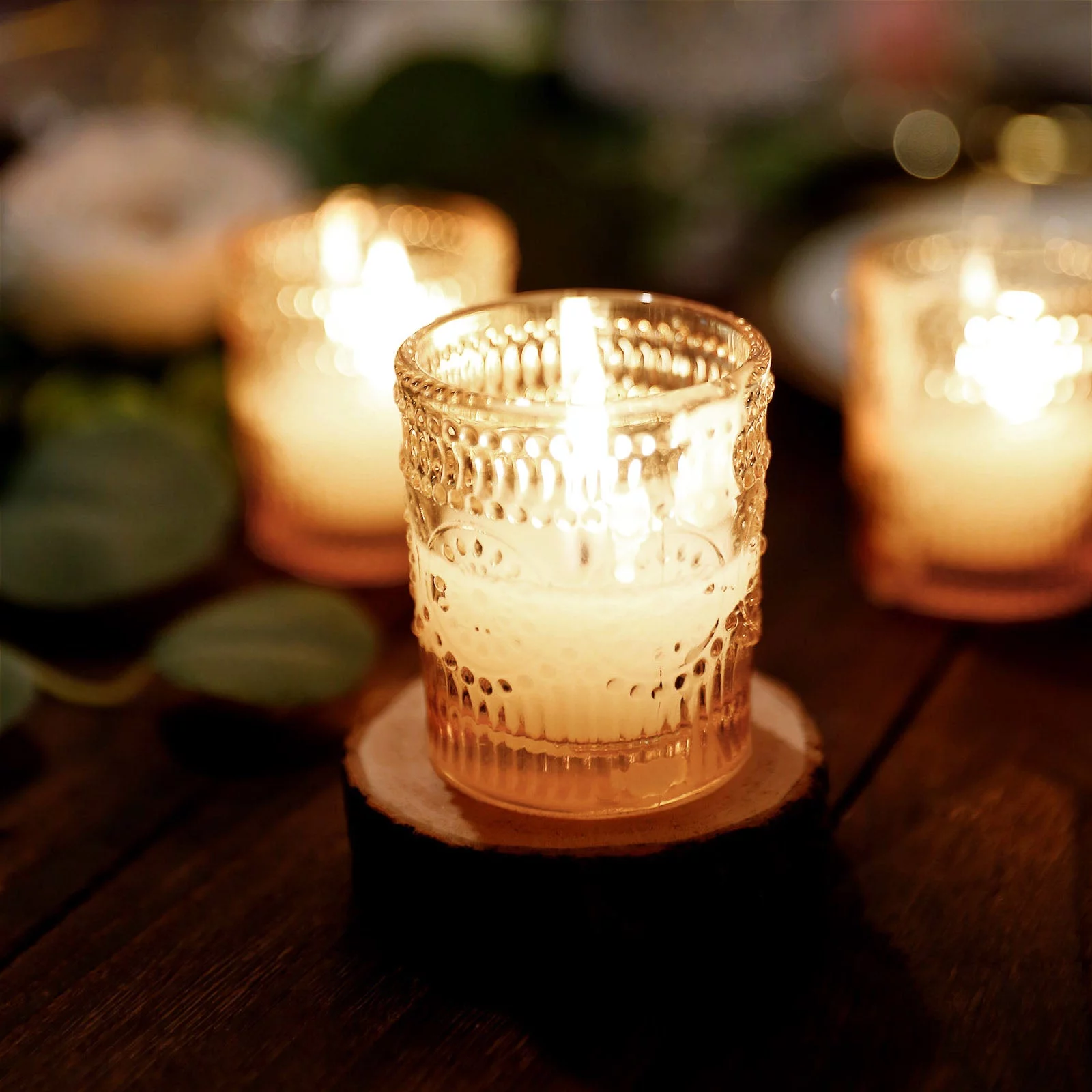 Efavormart 6 Pack Amber Gold Glass Primrose Candle Holders, Votive Tealight Holders