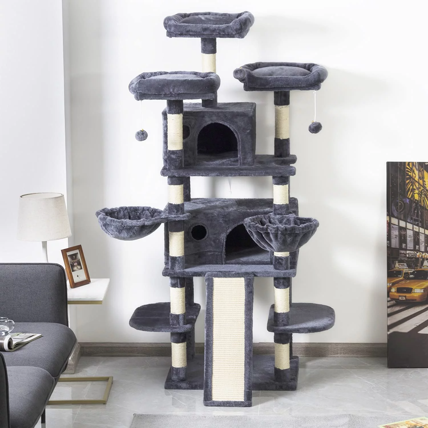 Sha Cerlin 68'' Bluish-grey Cat Tree and Tower for Large Adult Cats with Sisal Scratching Posts, Multi Level