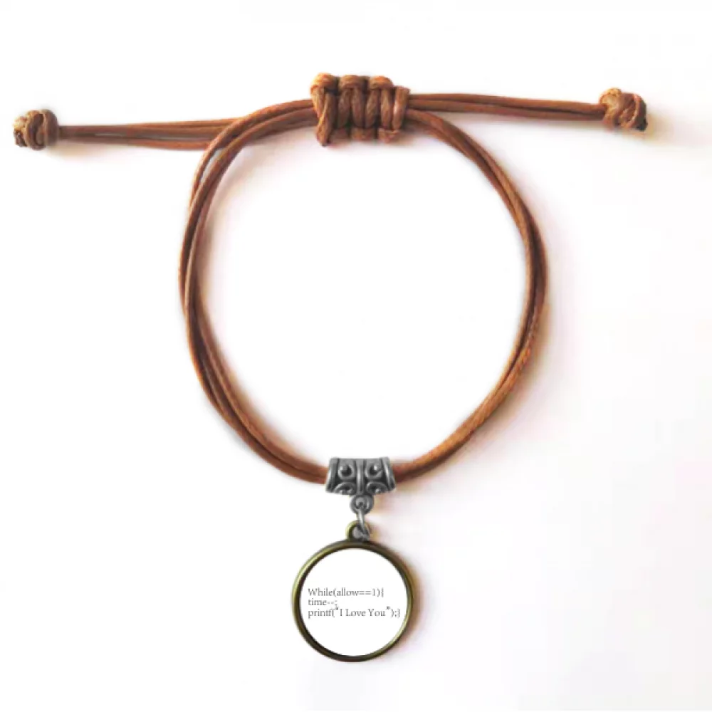 Programmer Statement Love You Bracelet Leather Hide Rope Wristband Brown Jewelry