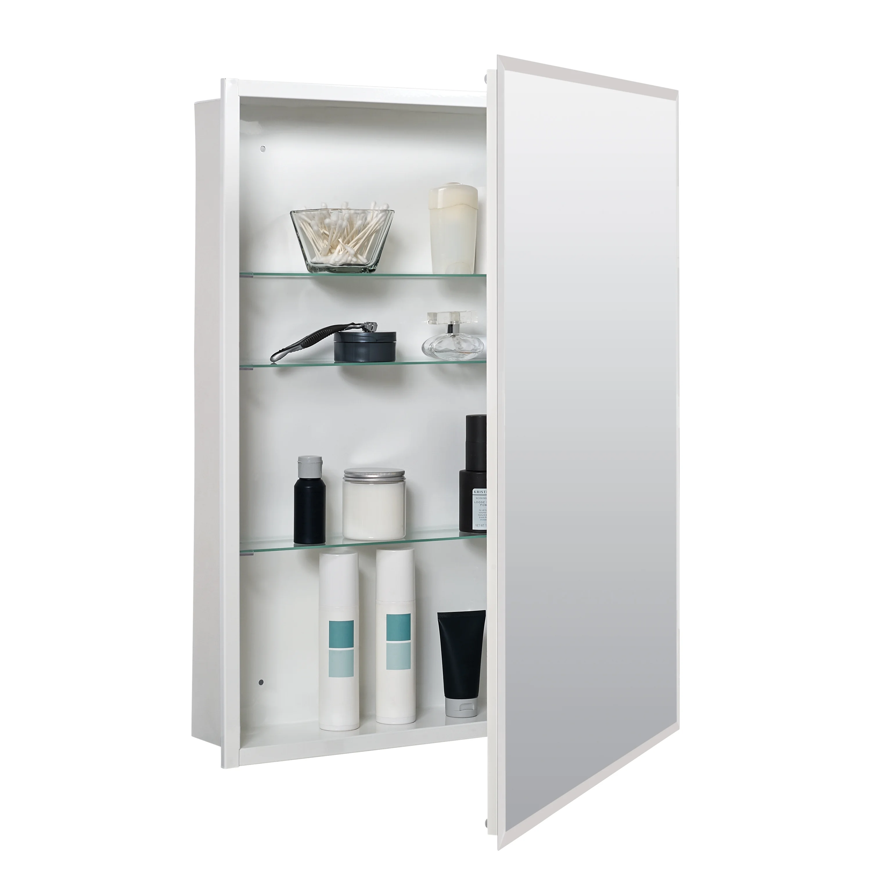 Zenna Home 24.5 in. W x 30.5 in. H Frameless Medicine Cabinet with Beveled Mirror and 3 Shelves, Surface or Recess Mount, Steel Body