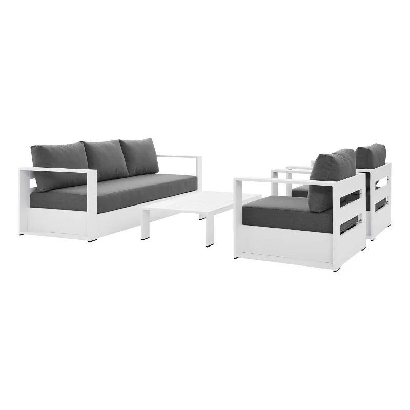 Modway Tahoe 4-Piece Fabric & Aluminum Outdoor Patio Sofa Set in White/Charcoal