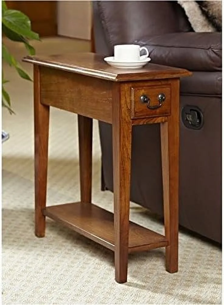 TJUNBOLIFE Chairside Narrow End Table with One Drawer and Applied Finish in Medium Oak