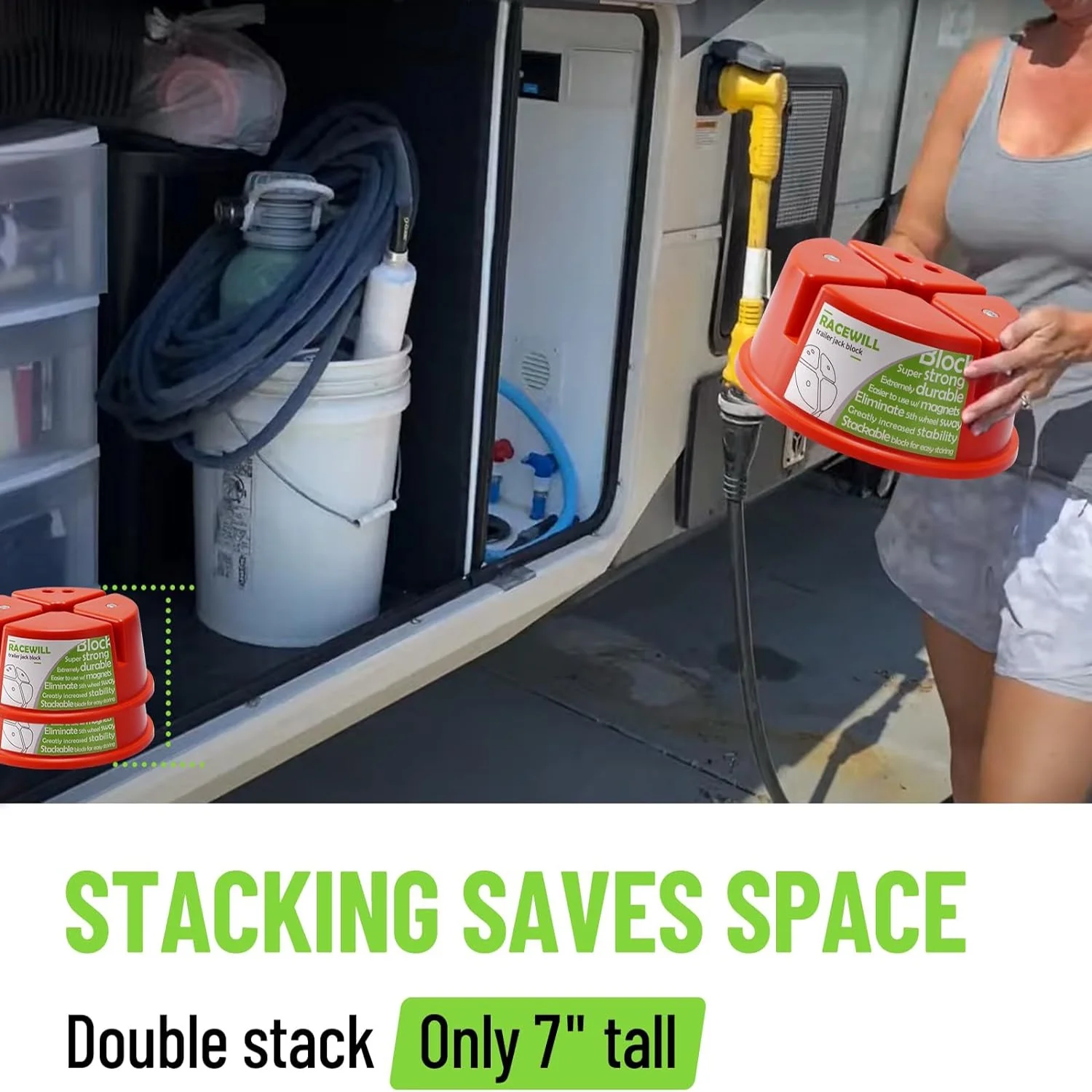 2 Pack Trailer Jack Blocks, RV Camper Stabilizer Blocks Round with Magnets for Travel Trailer or Fifth Wheel Leveling Stabilizers Jack Stands