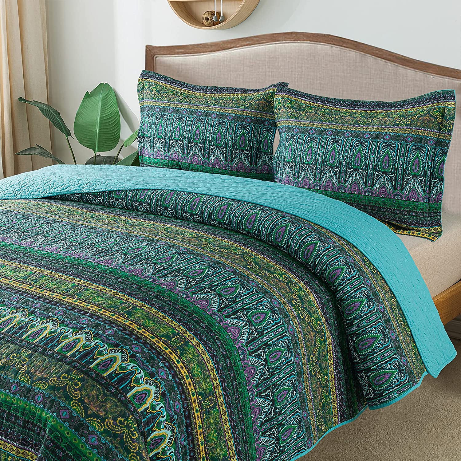 NEWLAKE Striped Jacquard Style Cotton 3-Piece Patchwork Bedspread Quilt Sets King Size