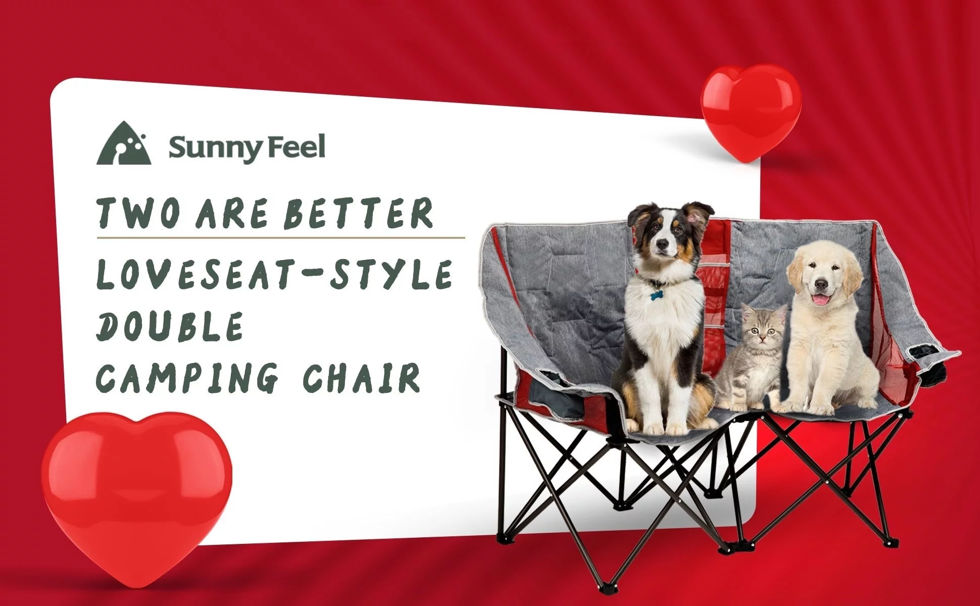 SunnyFeel Double Camping Chair Folding Loveseat Oversized for 2 Person (Gray)