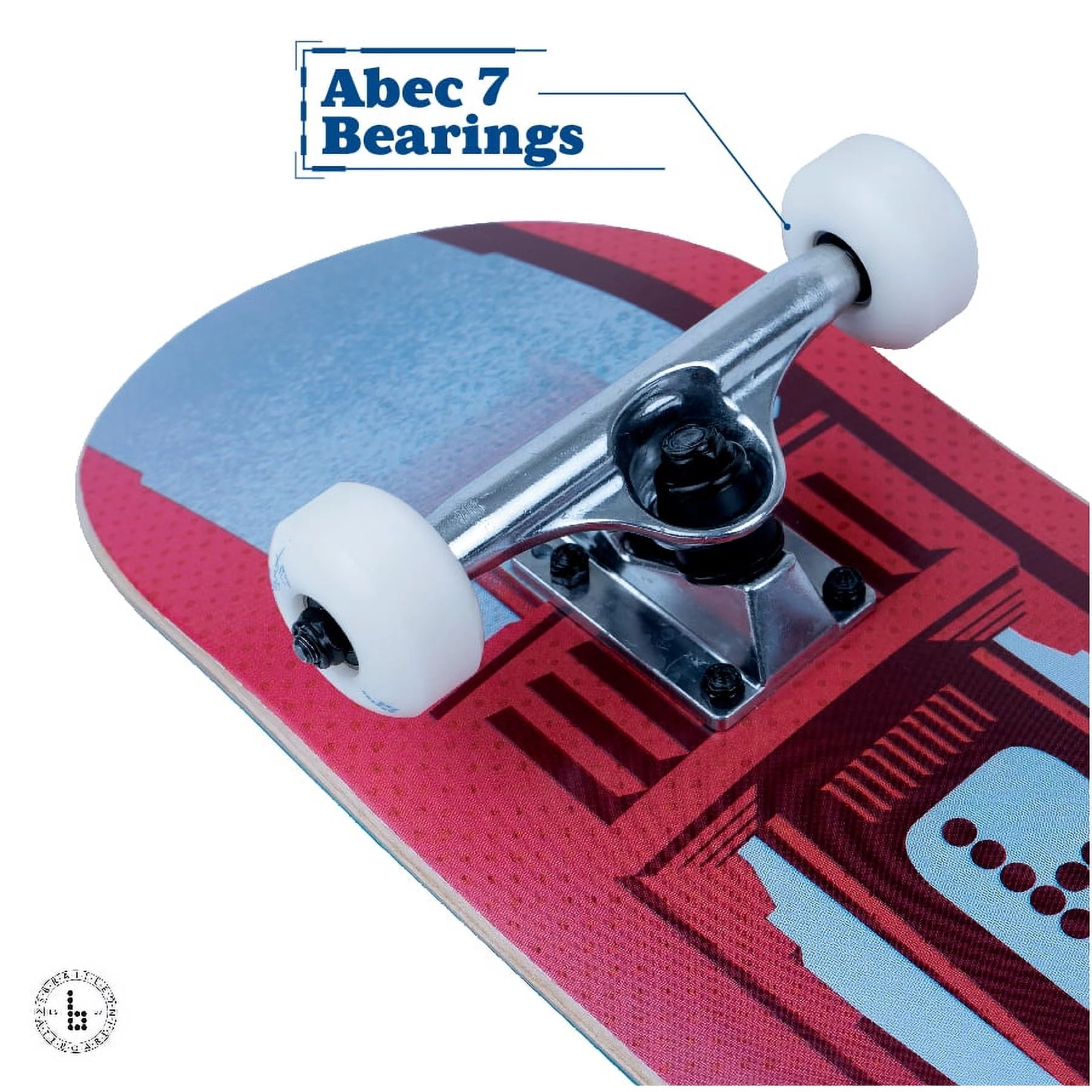 Braille Skateboarding - Bridge Red & Grey, 31” x 7.75” Complete Skateboard, with 7-Ply Maple Deck and Abec-7 bearings