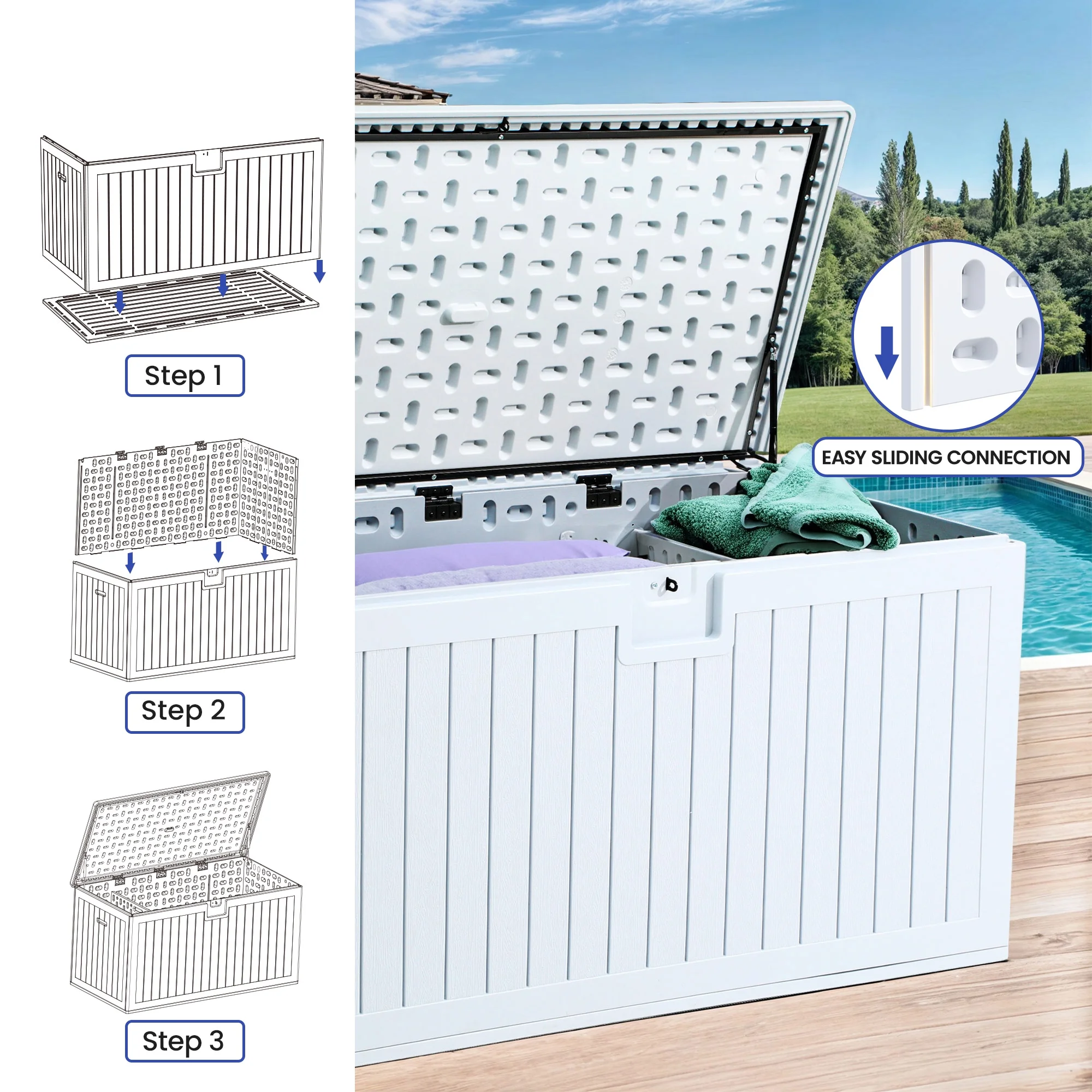 ‎XL Outdoor Storage Patio Box, Capacity 150 Gallons, Storage Patio Deck Box White Aesthetic, Weatherproof