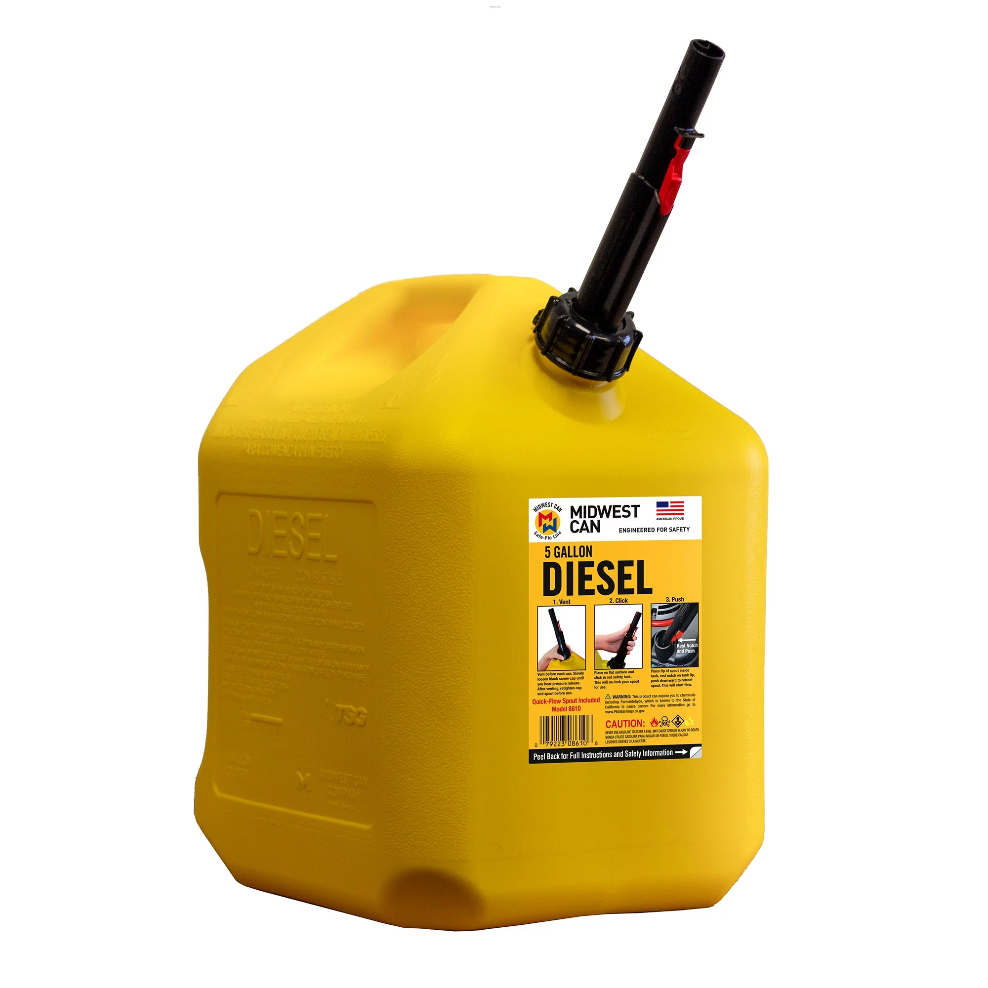 Midwest Can Company 5 Gallon Diesel Fuel Can Container, Yellow (2 Pack)